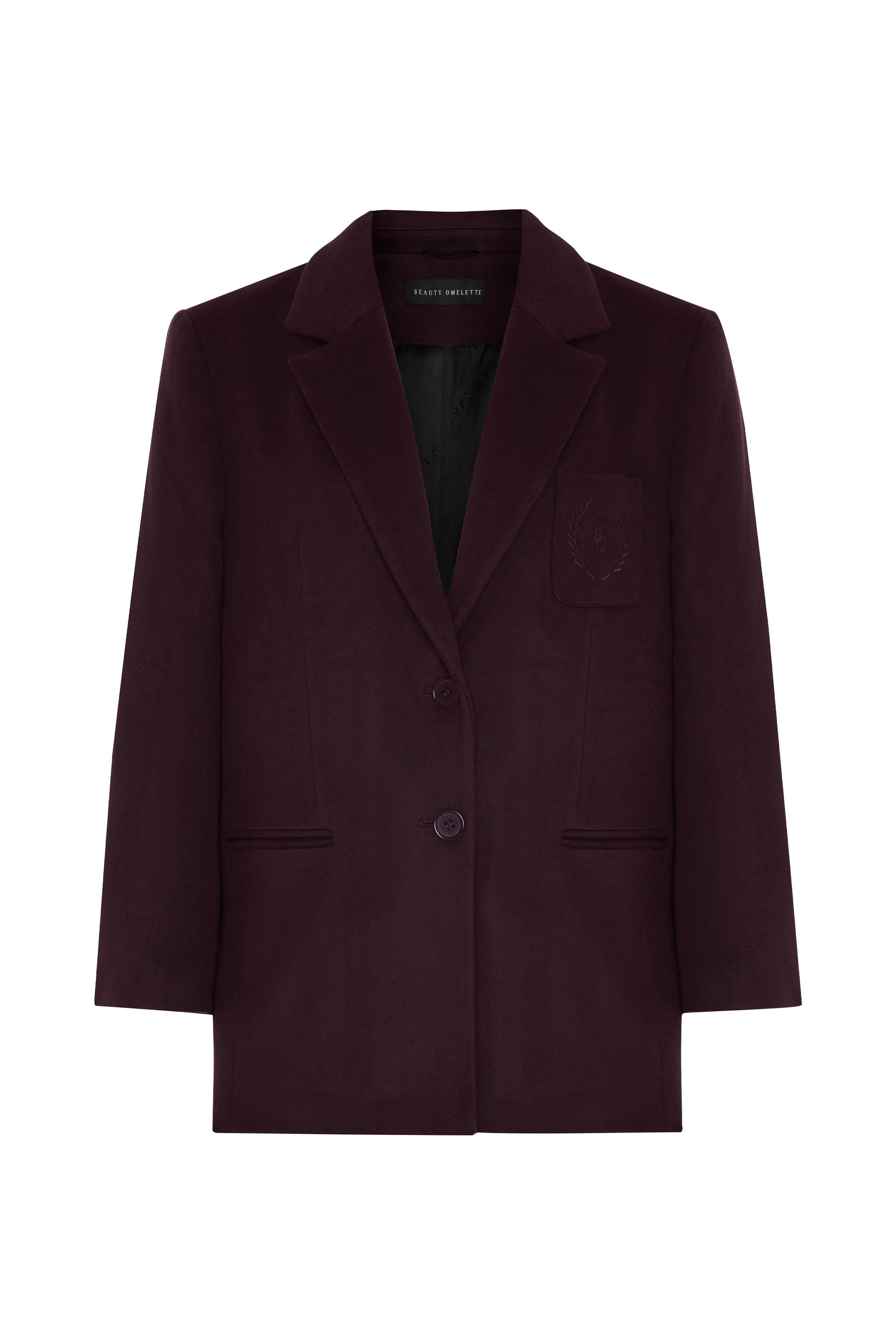 Bordo Nakışlı Daddy Yün Ceket Kaban