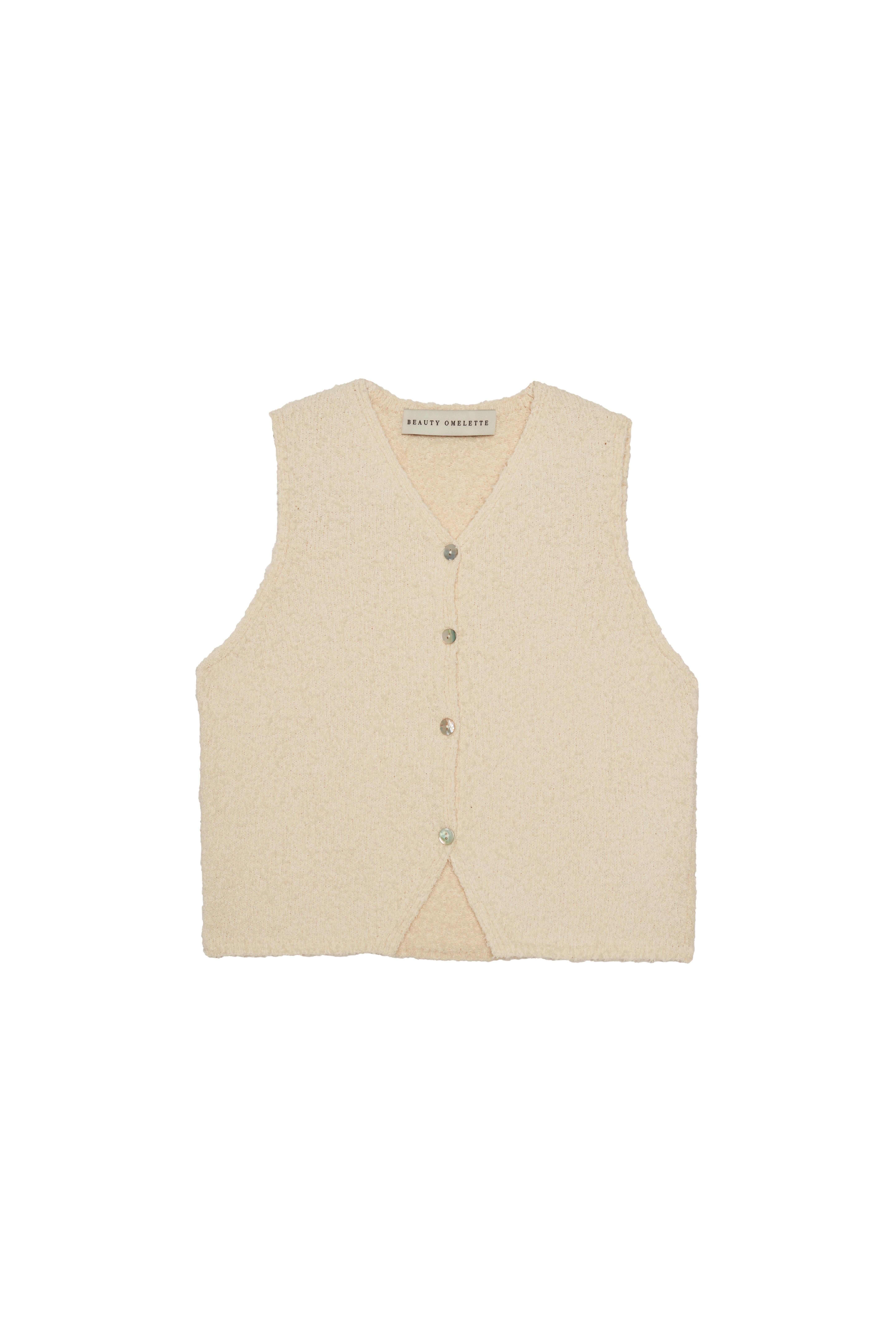 Ekru Buklet Crop Triko Yelek