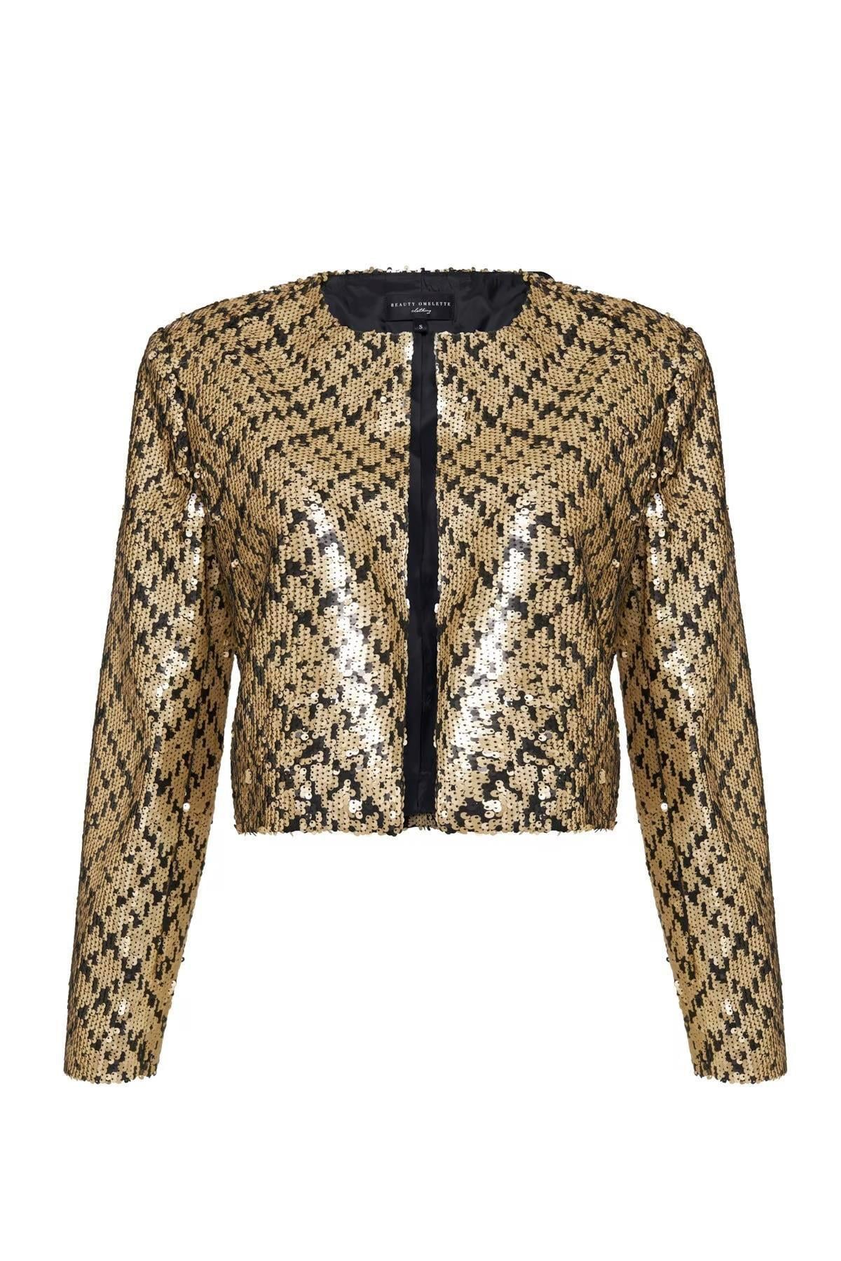 Gold Çift Renkli Payetli Kutu Form Ceket - Exclusive Collection