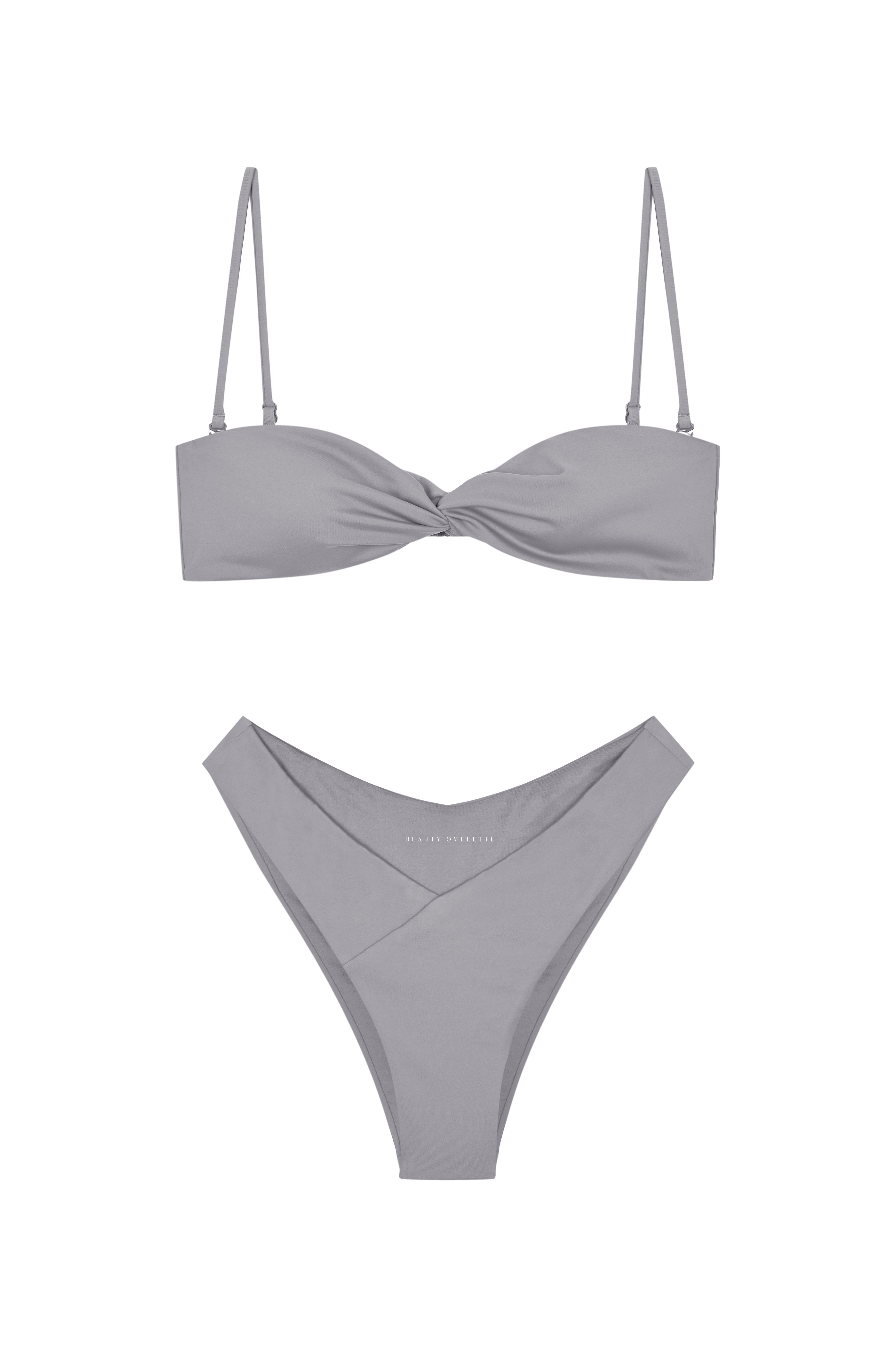 Gri Düğüm Detaylı Straplez Bikini
