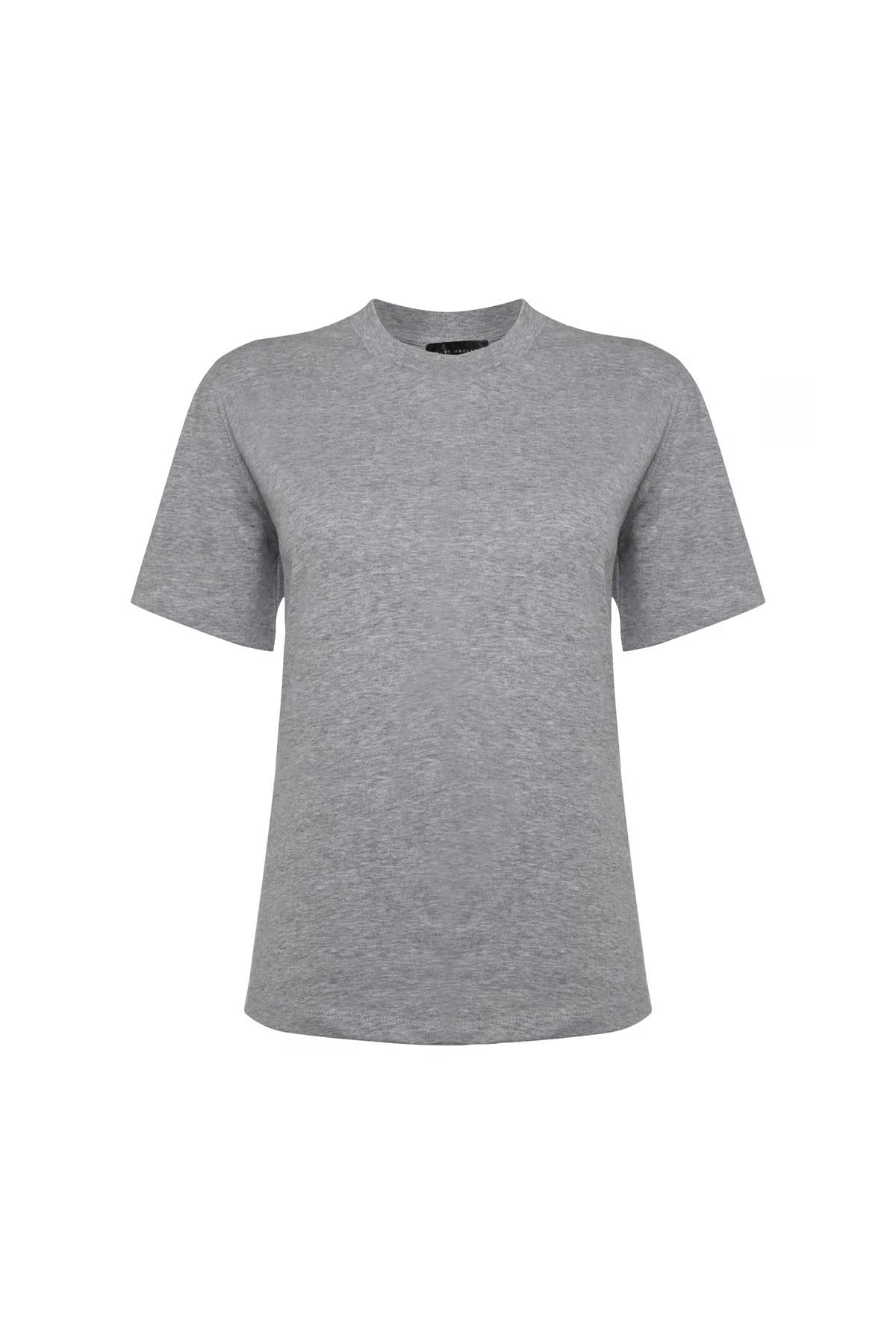 Gri Melanj Bisiklet Yaka Kısa Kol Basic Tshirt
