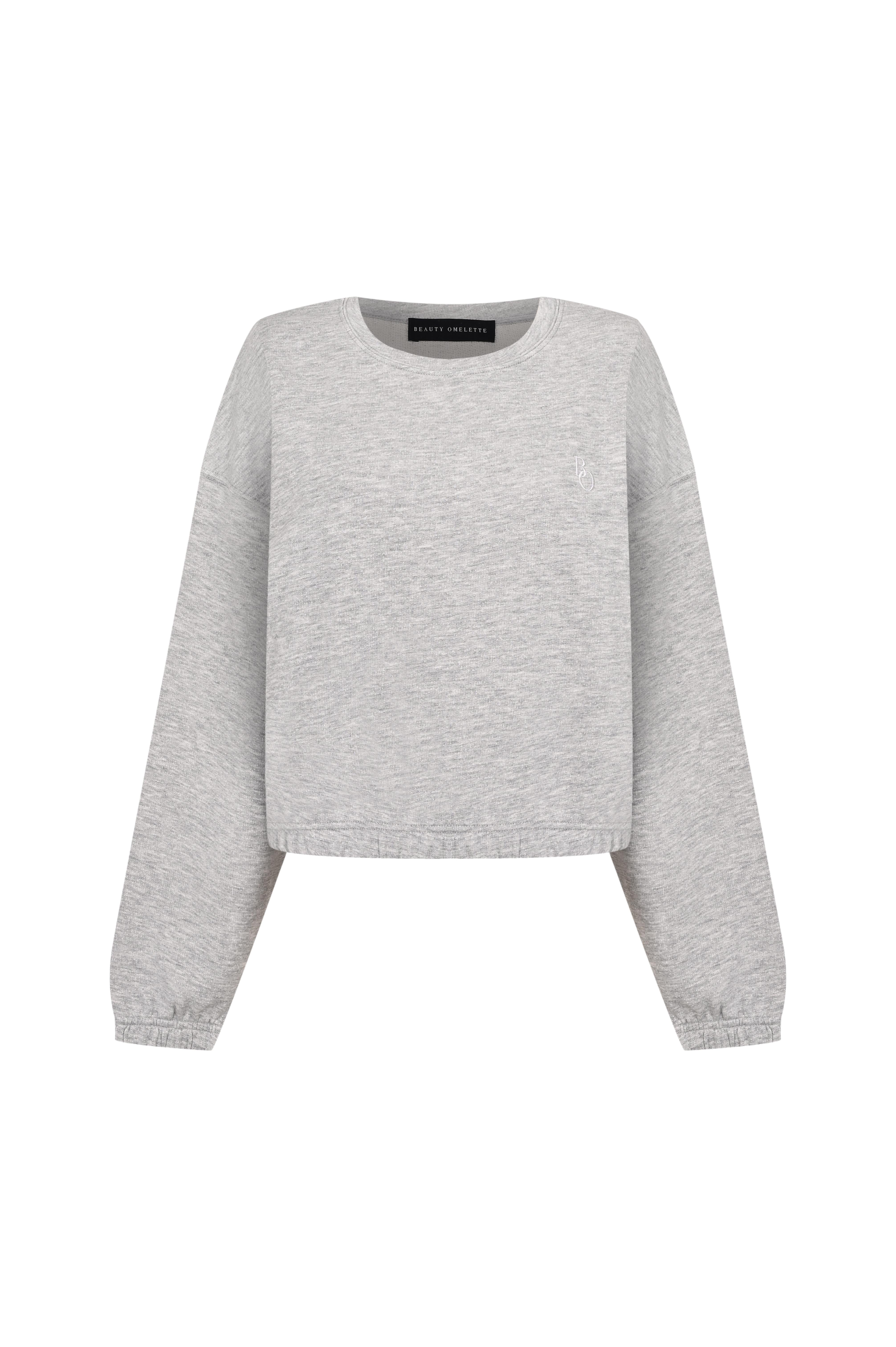 Gri Melanj Lastik Detaylı Sweatshirt
