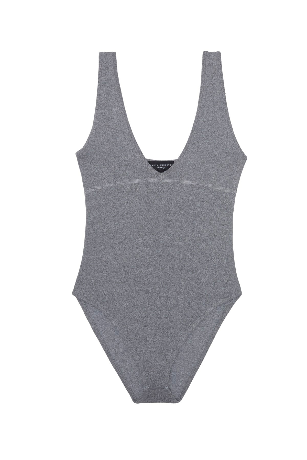 Gri Melanj V Yaka Kolsuz Triko Bodysuit