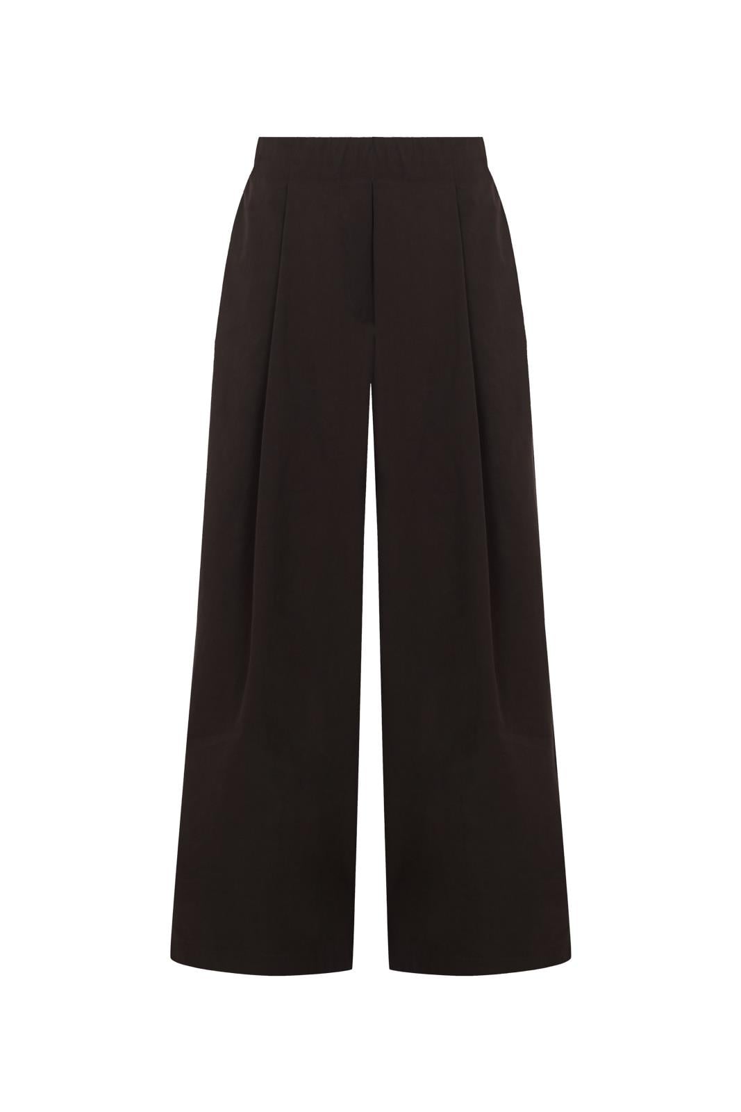 Kahverengi Beli Lastikli Koton Geniş Paça Pantolon