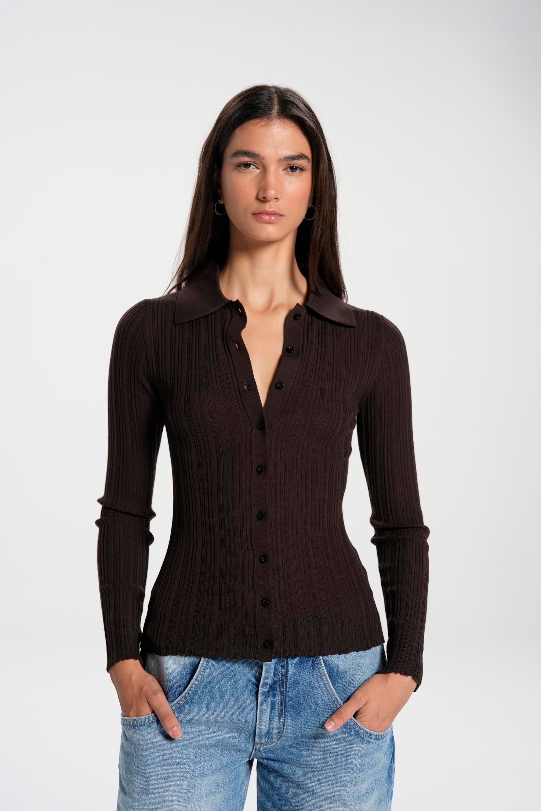 Kahverengi Düğmeli Yün Gömlek