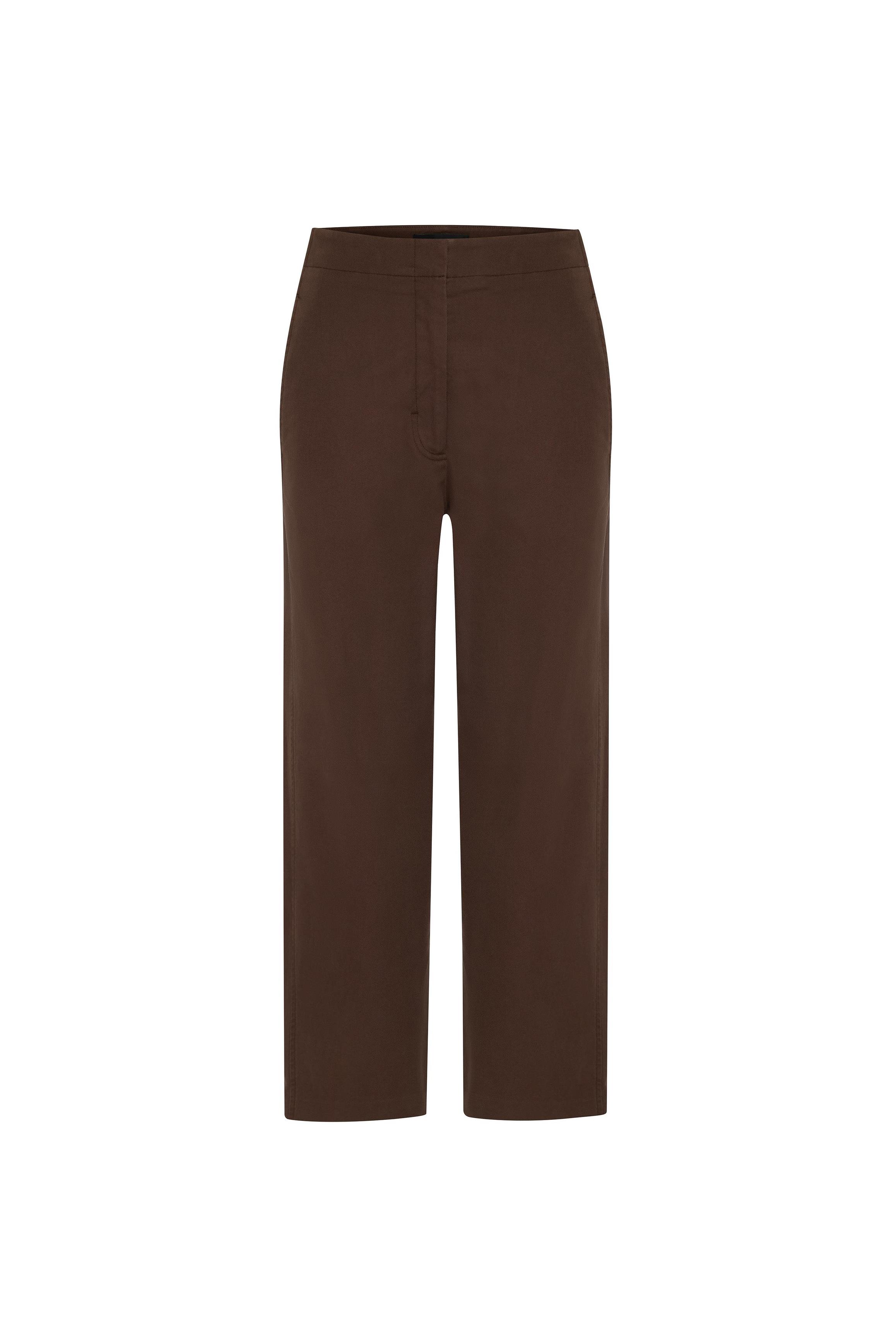 Kahverengi Gabardin Kavisli Cropped Pantolon