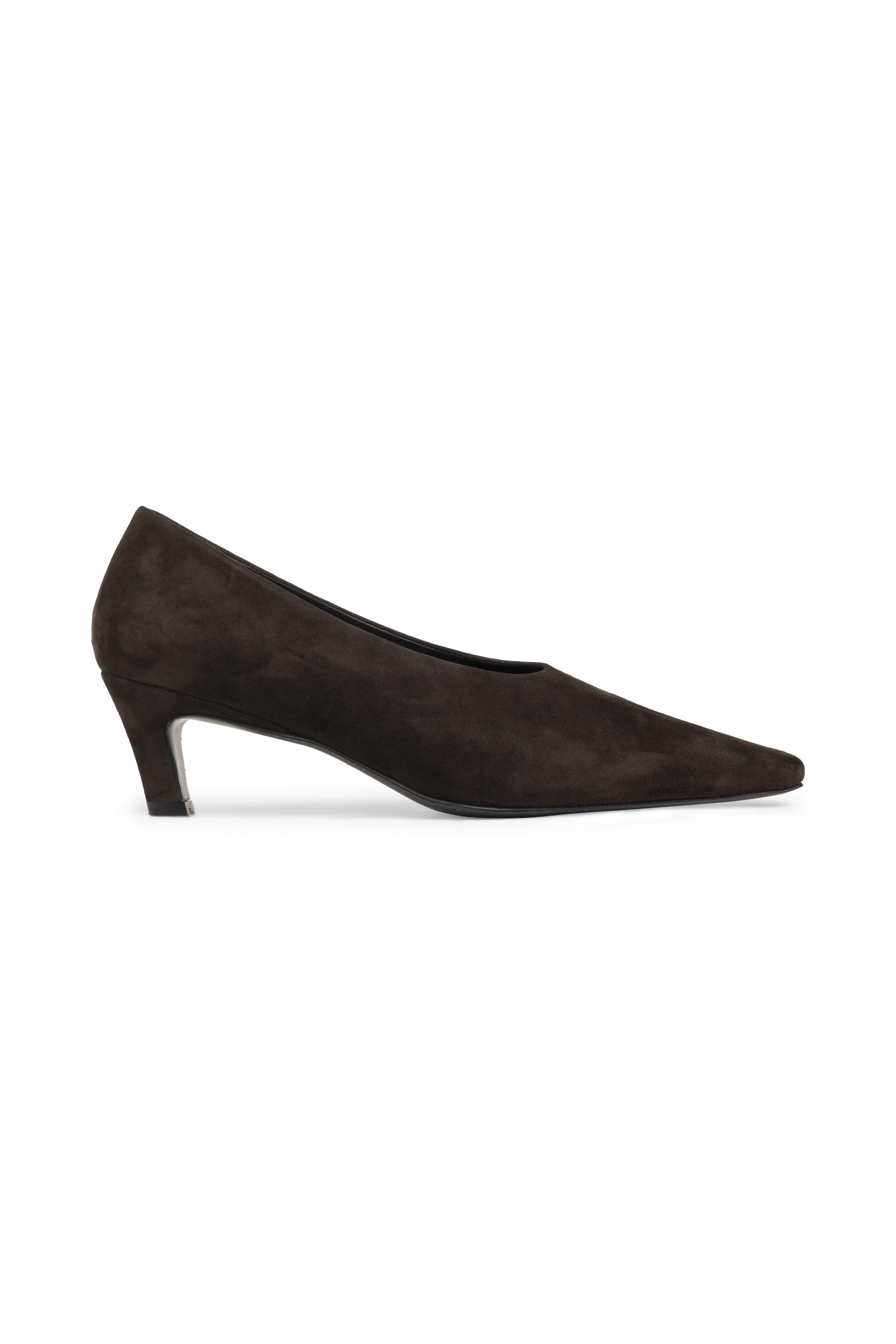 Kahverengi Kitten Heel Küt Burun Ayakkabı