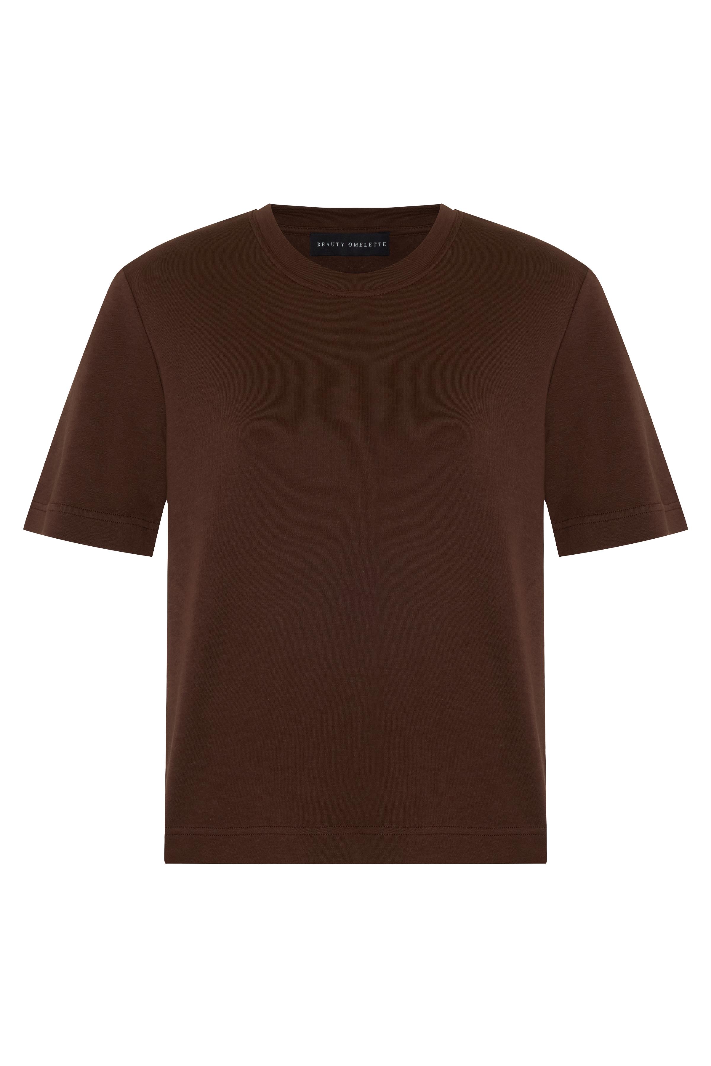 Kahverengi Vatkalı Pamuklu Kısa Kol Tshirt