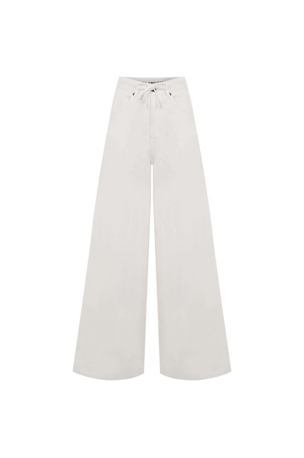 Kırık Beyaz Kordonlu Wide Leg Jean