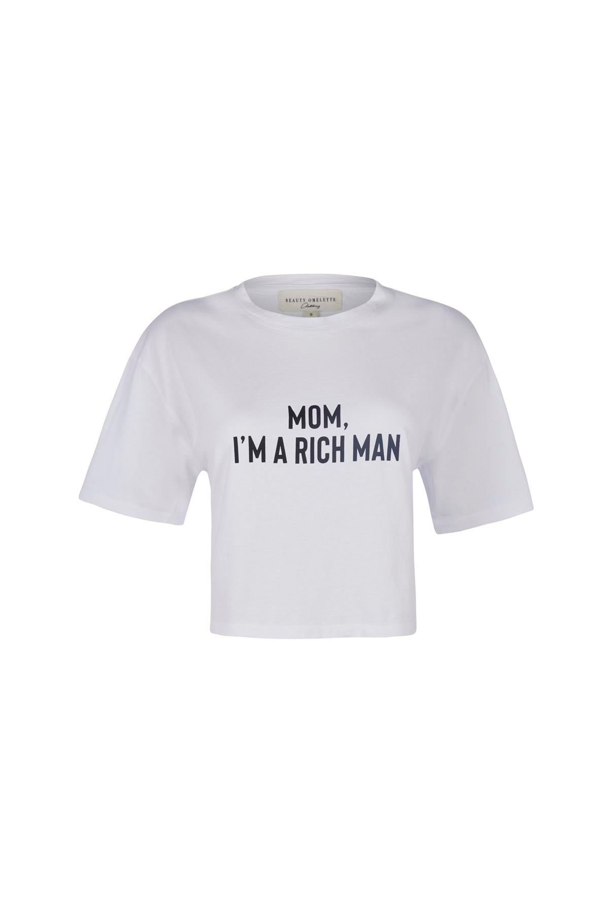 Kırık Beyaz Motto Baskılı Crop Tshirt