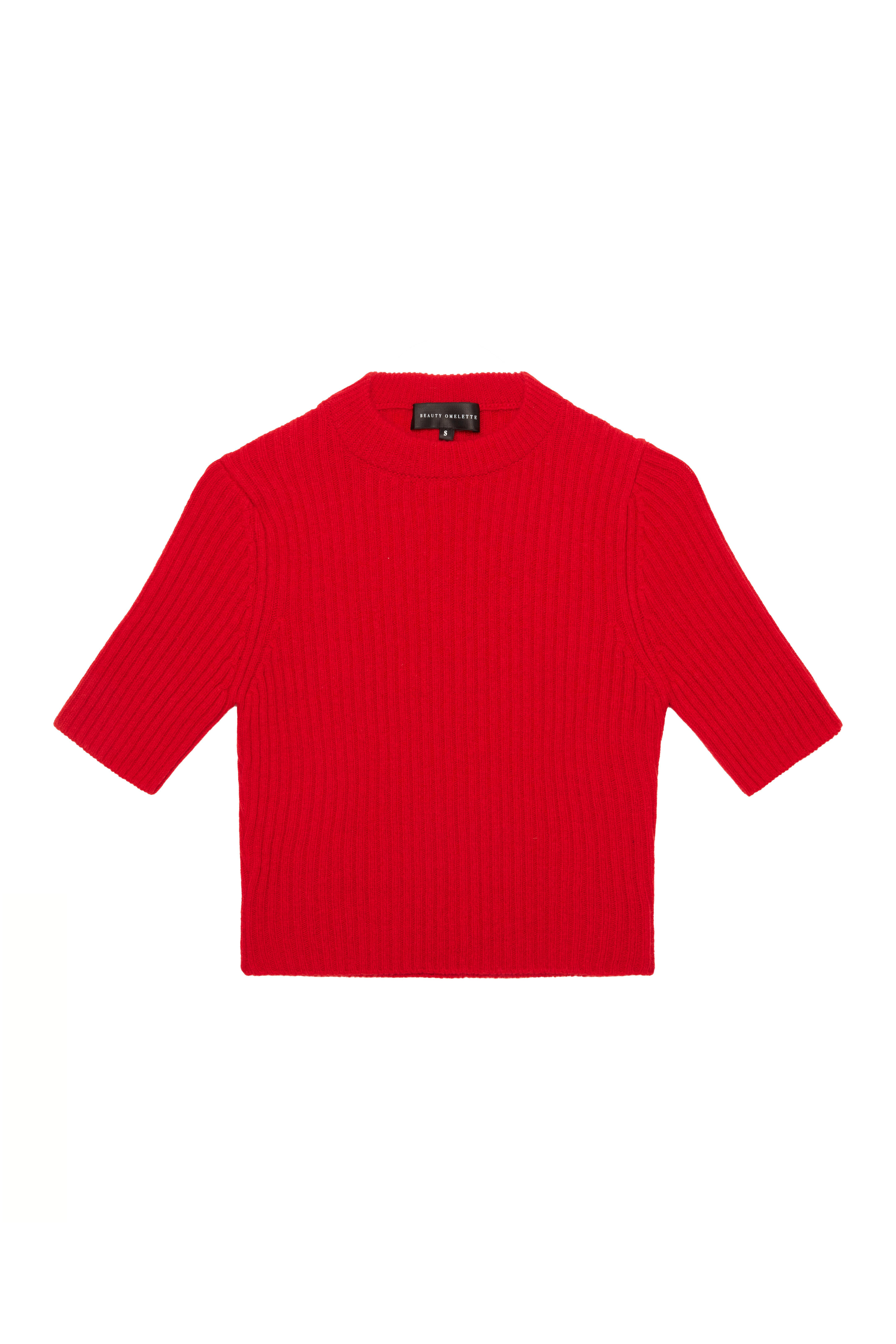 Kırmızı %100 Kaşmir Kısa Kol Kazak - Exclusive Collection