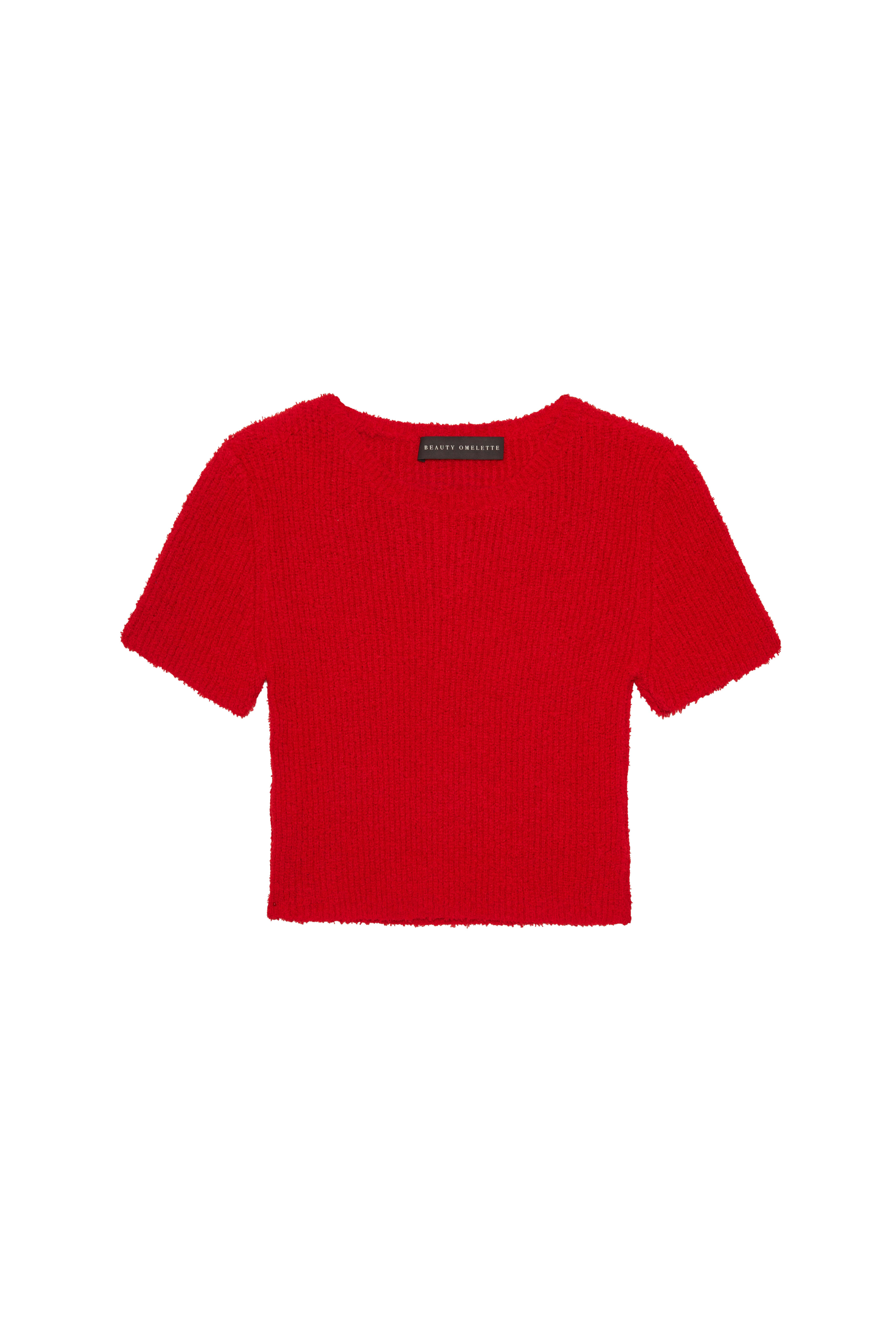 Kırmızı Buklet Kısa Kol Kazak