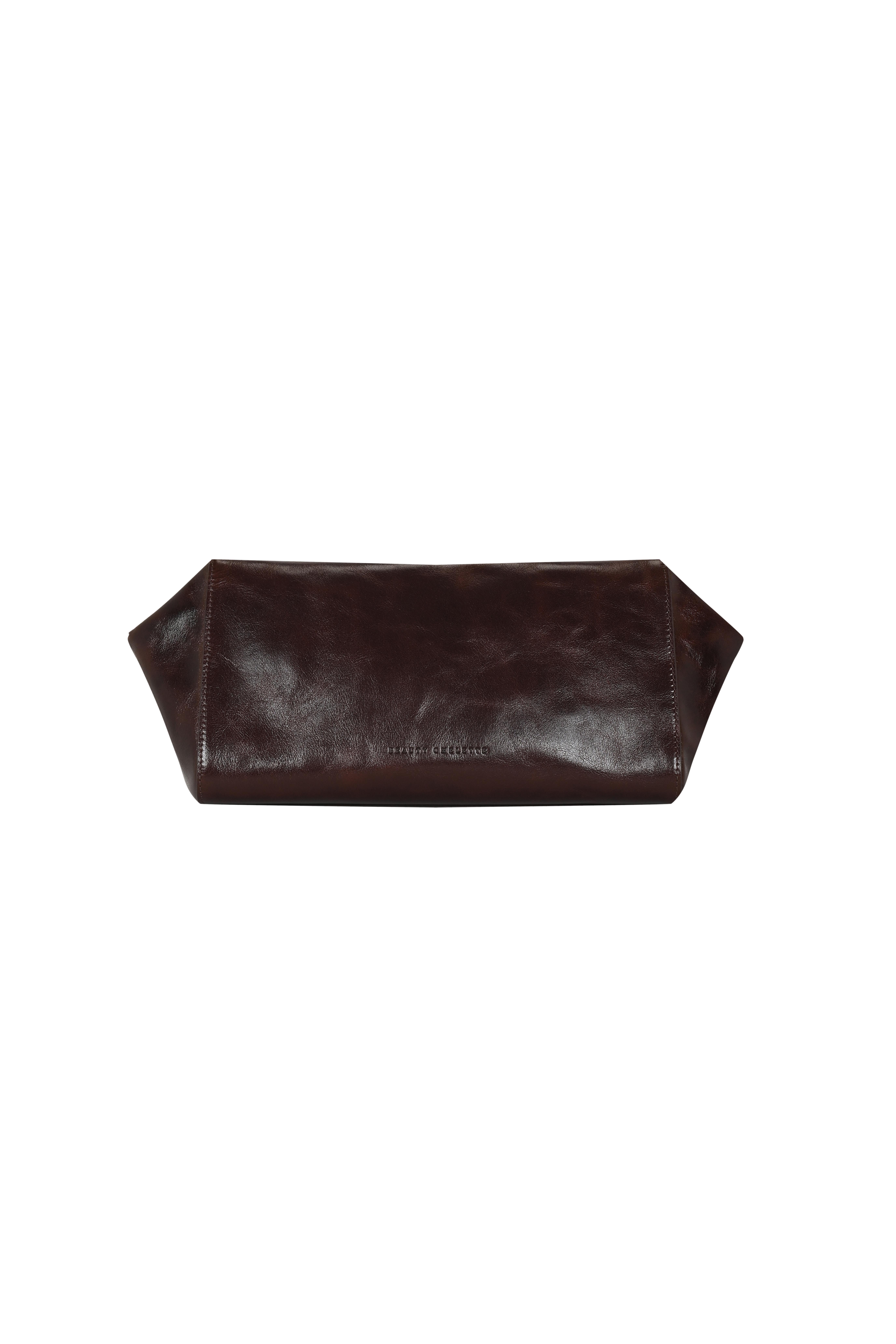 Kızıl Kahve Kırık Efektli Deri Oxford Clutch