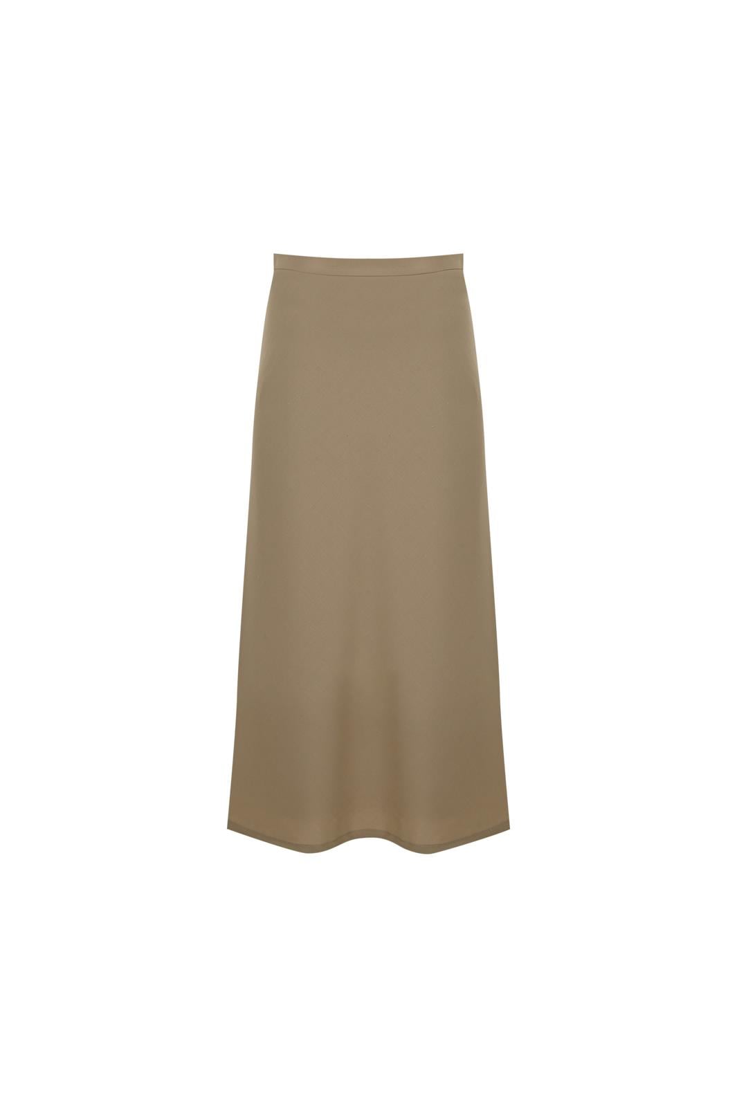 Koyu Bej Evaze Midi Etek