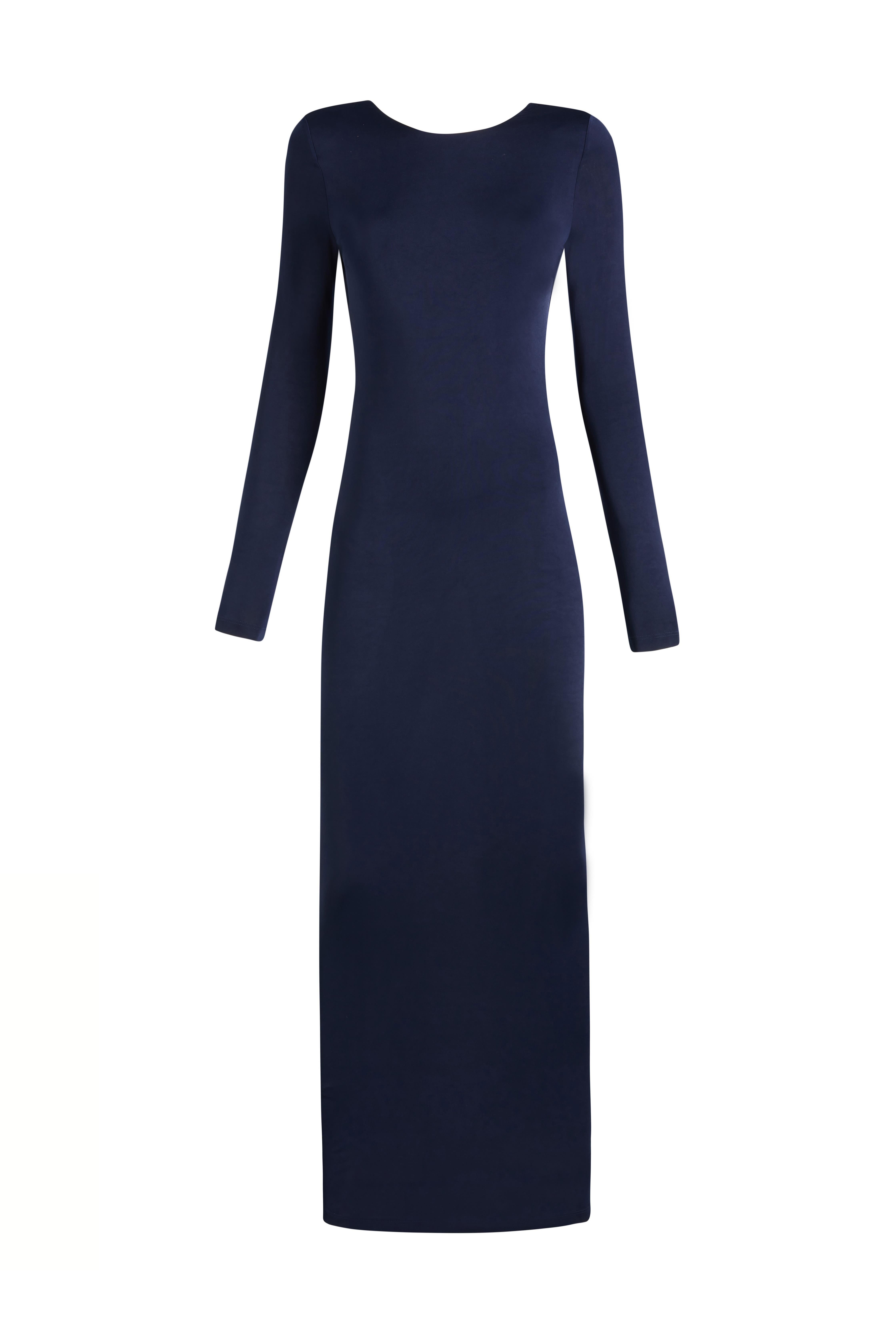 Lacivert Sırtı Açık Jarse Uzun Elbise - Exclusive Collection