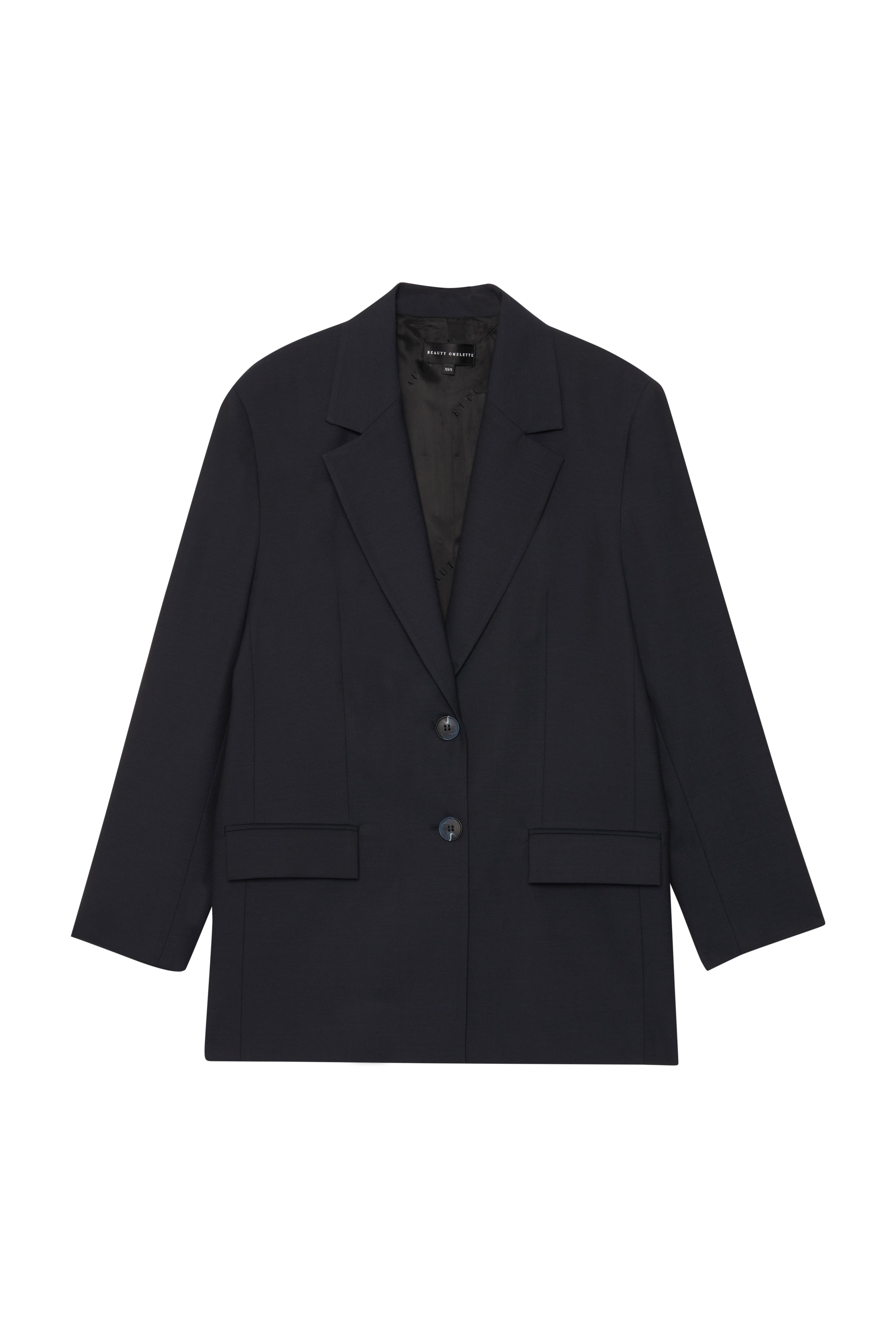 Lacivert Vatkalı Oversize Yünlü Blazer