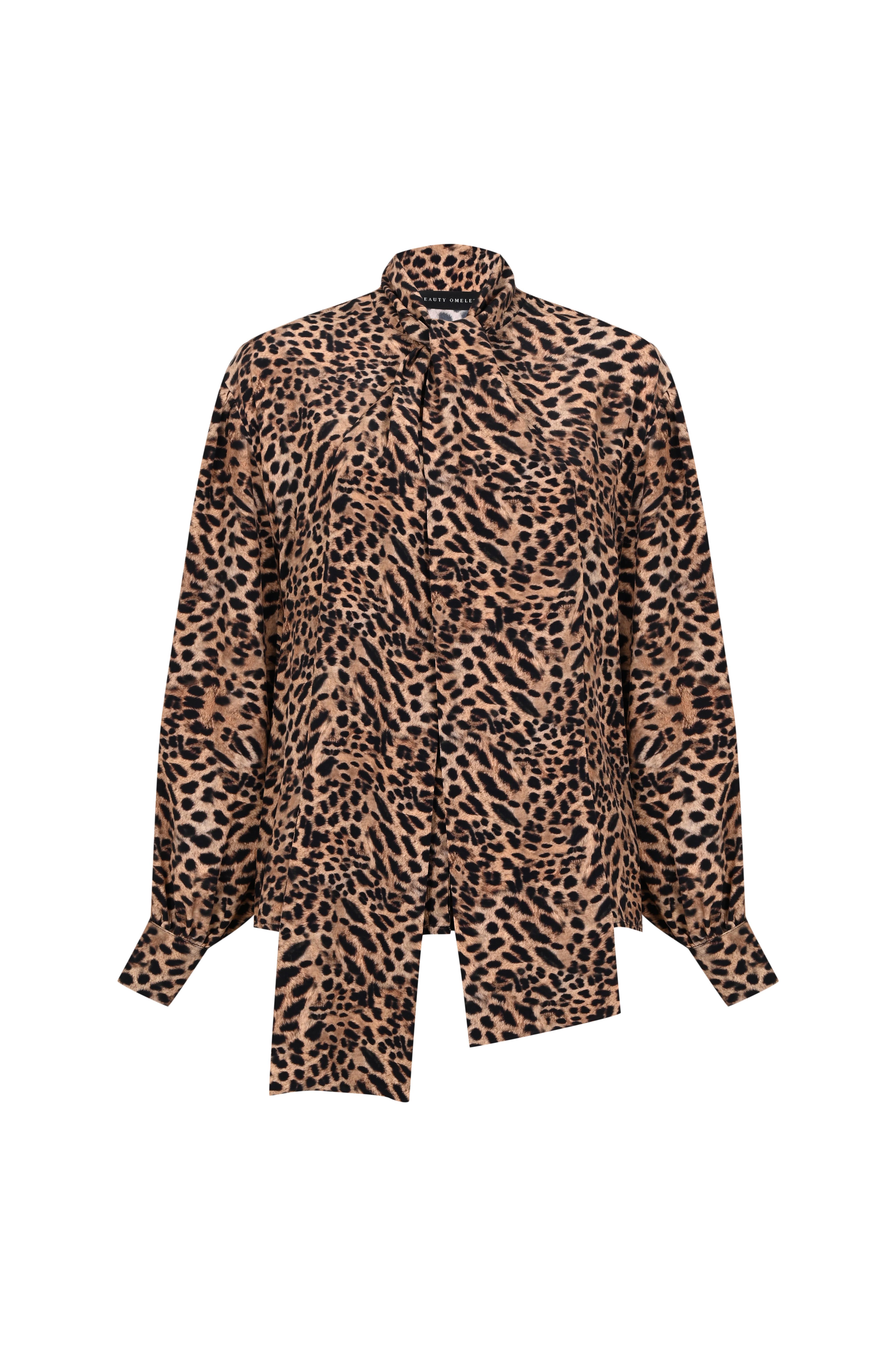 Leopar Desen Fular Detaylı Gömlek