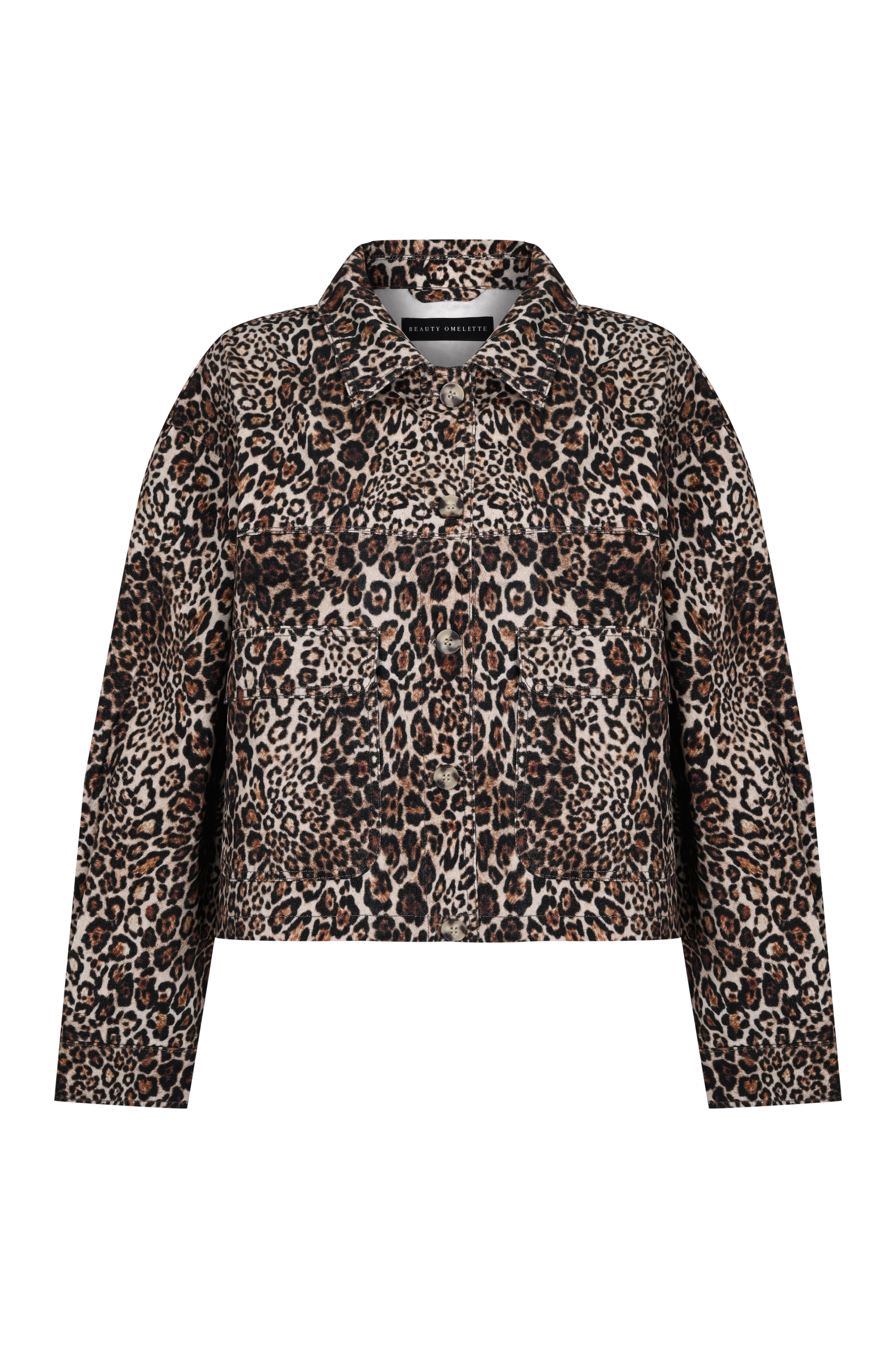 Leopar Desen Gabardin Oversize Ceket