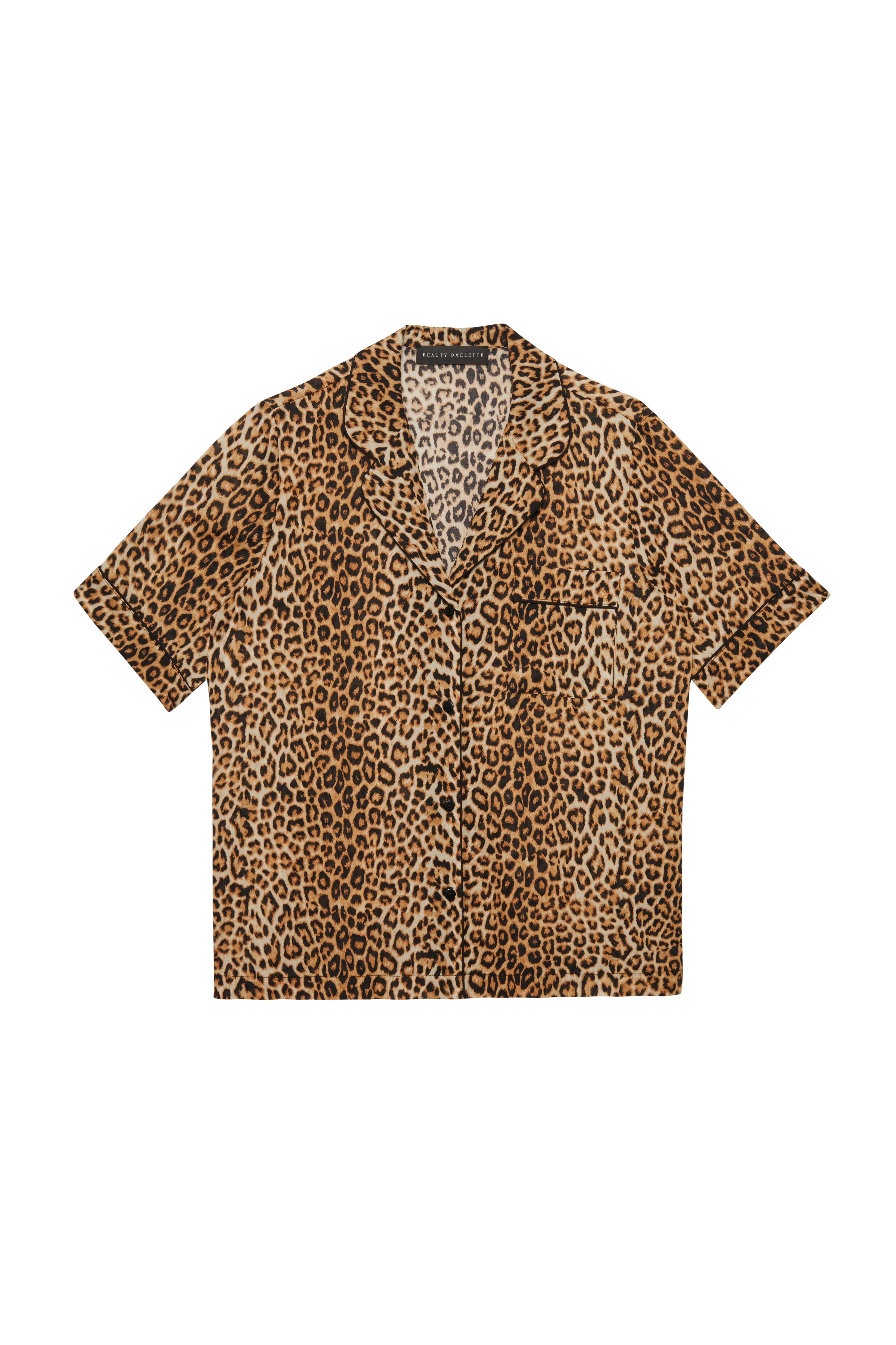 Leopar Desen Koton Biyeli Şömizye Yaka Gömlek