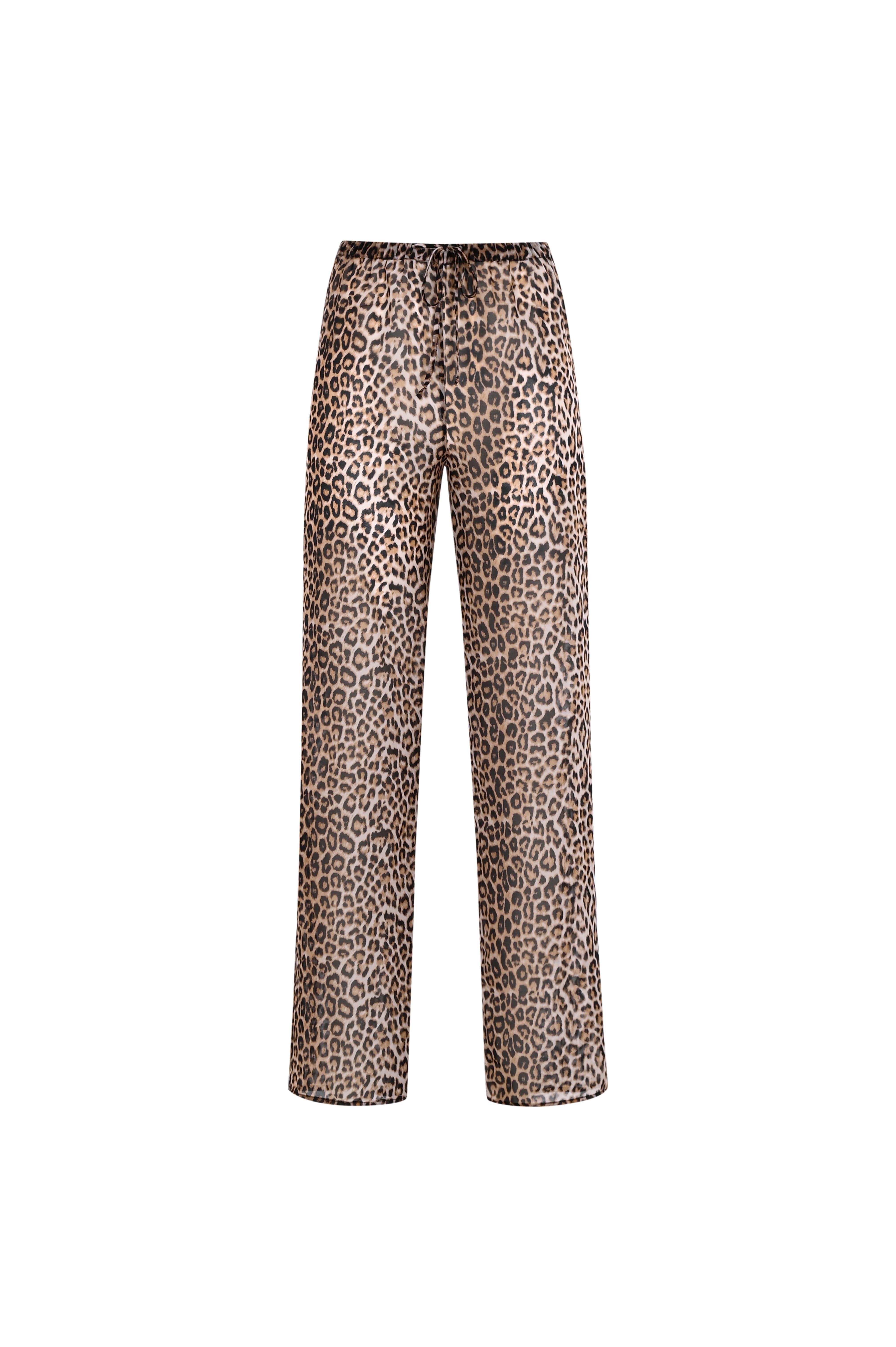 Leopar Desen Şifon Lastikli Bol Pantolon