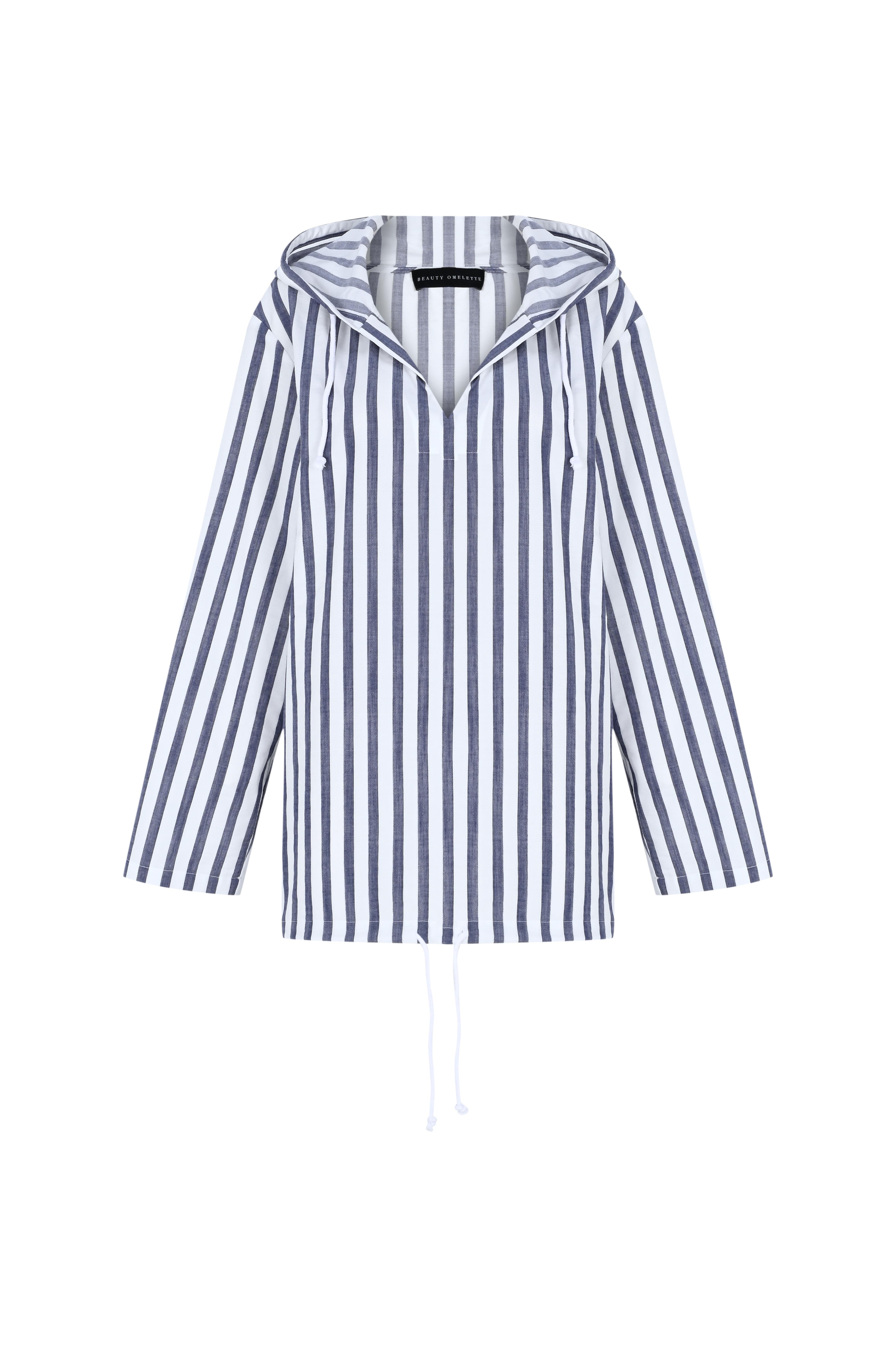 Mavi Çizgili Kapüşonlu Üst