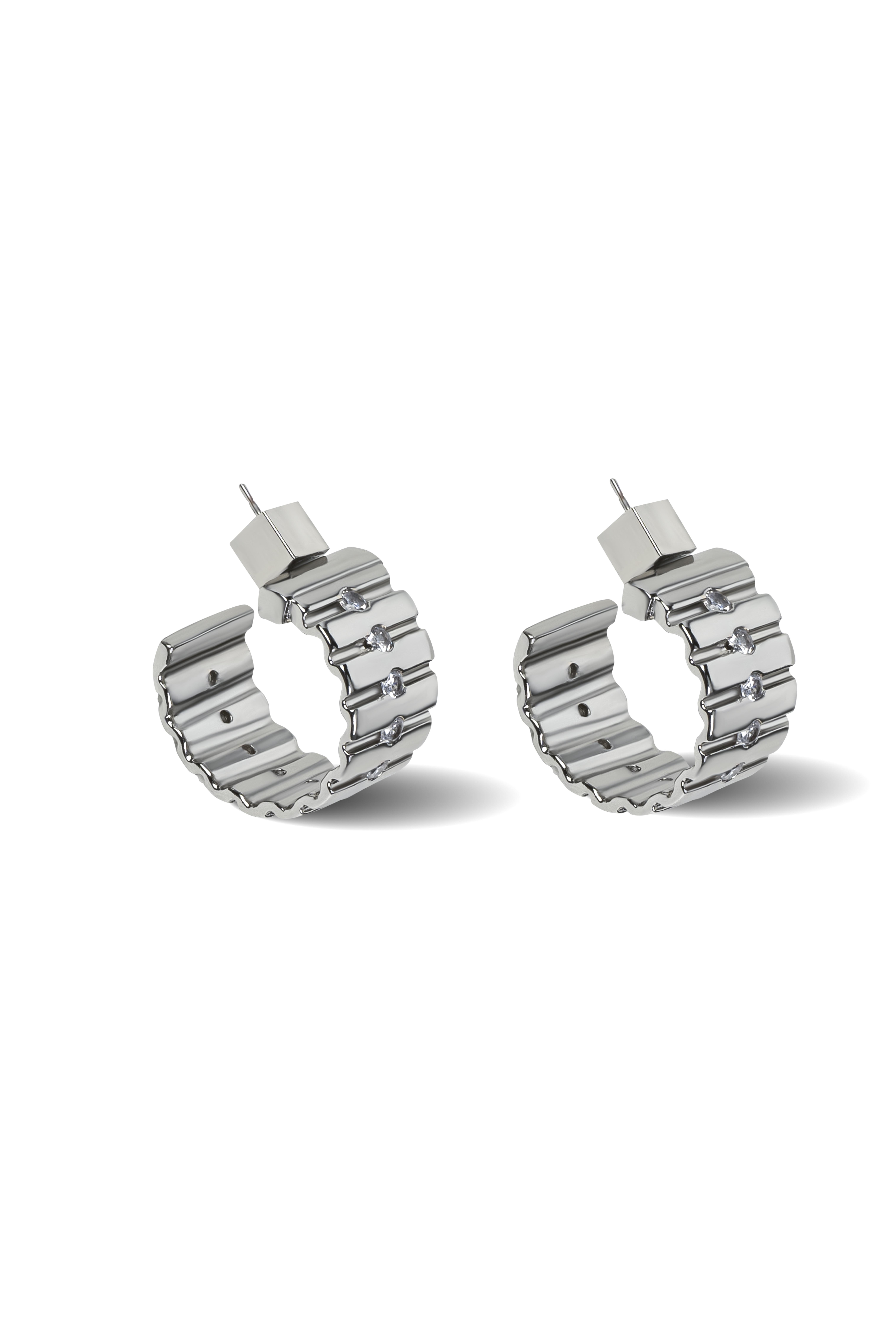 Silver Taş Detaylı Kalın Halka Küpe