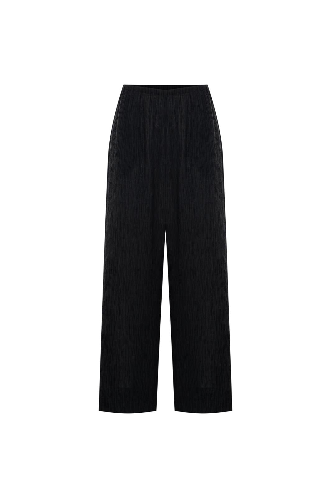Siyah Beli Lastikli Tencel Bol Pantolon
