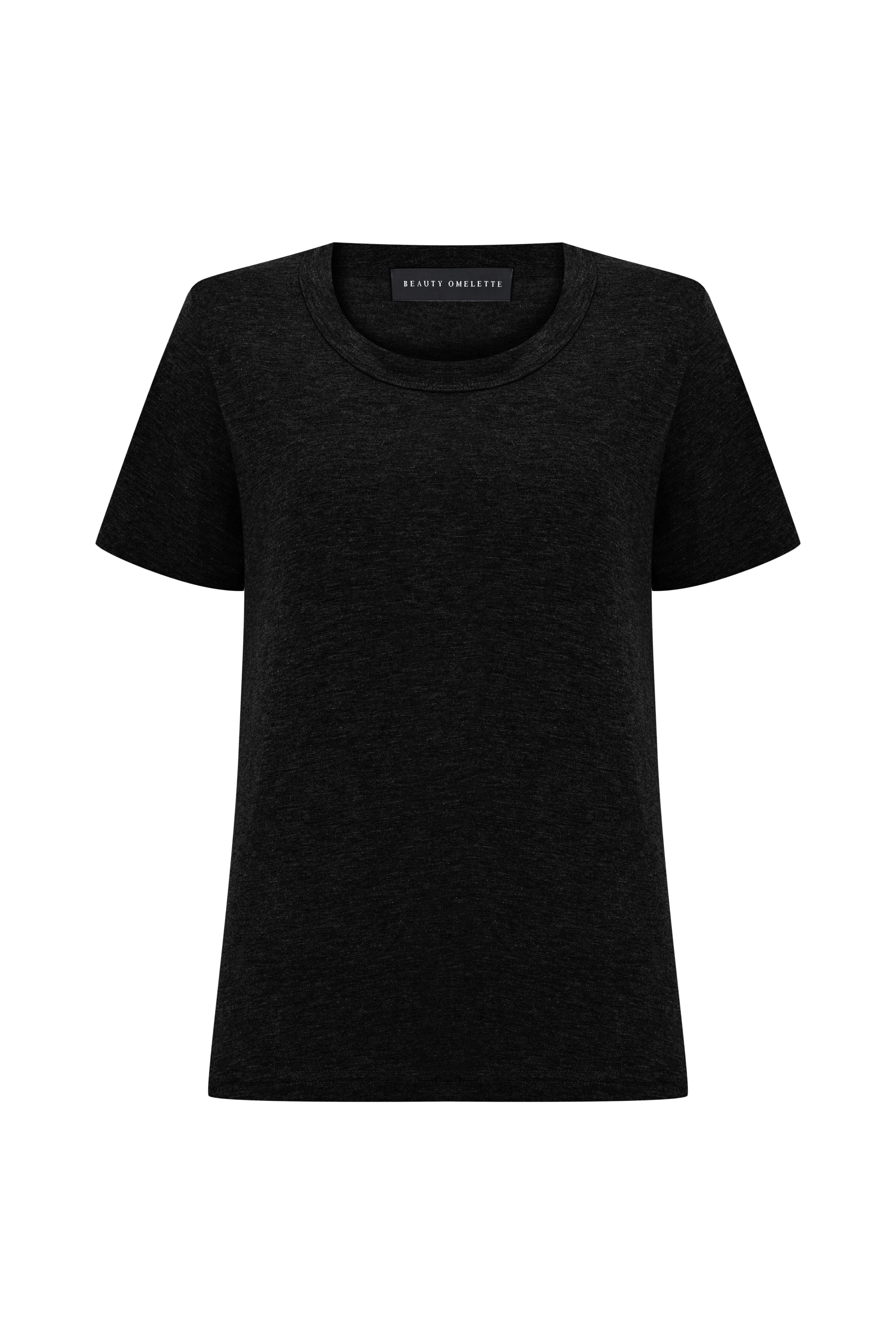 Siyah Bisiklet Yaka Flamlı Kısa Kol Tshirt