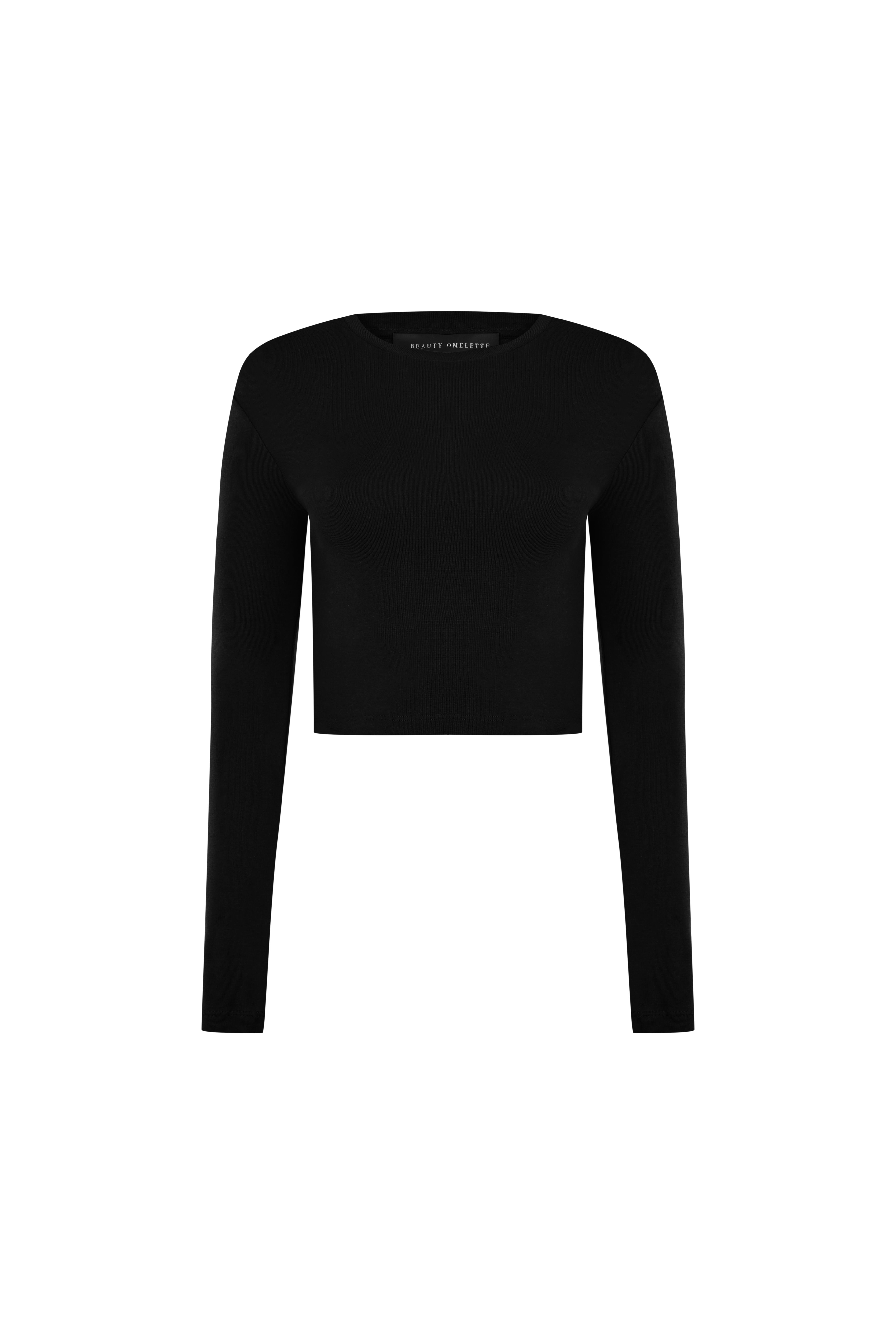 Siyah Bisiklet Yaka Uzun Kol Crop Body