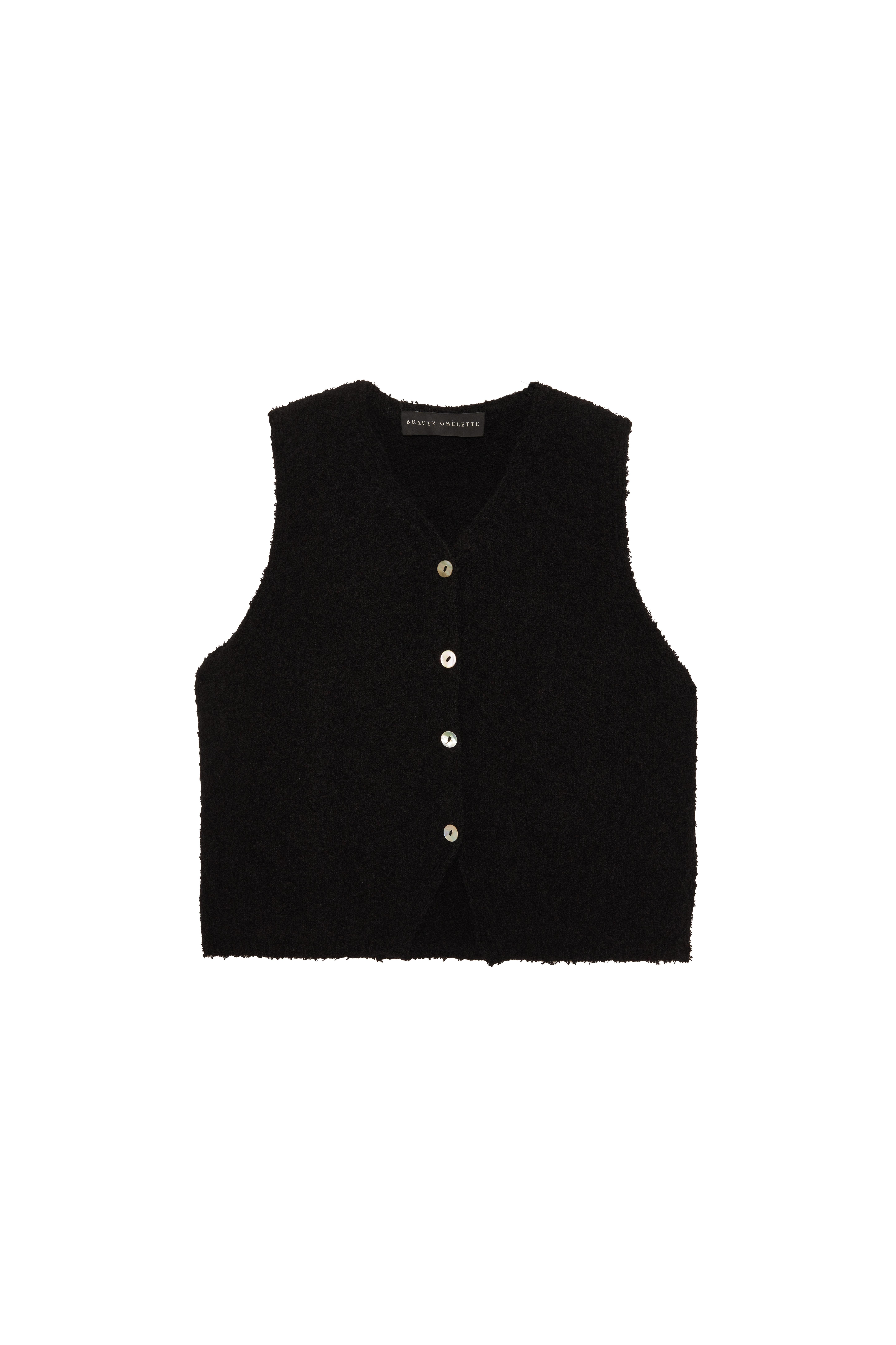 Siyah Buklet Crop Triko Yelek