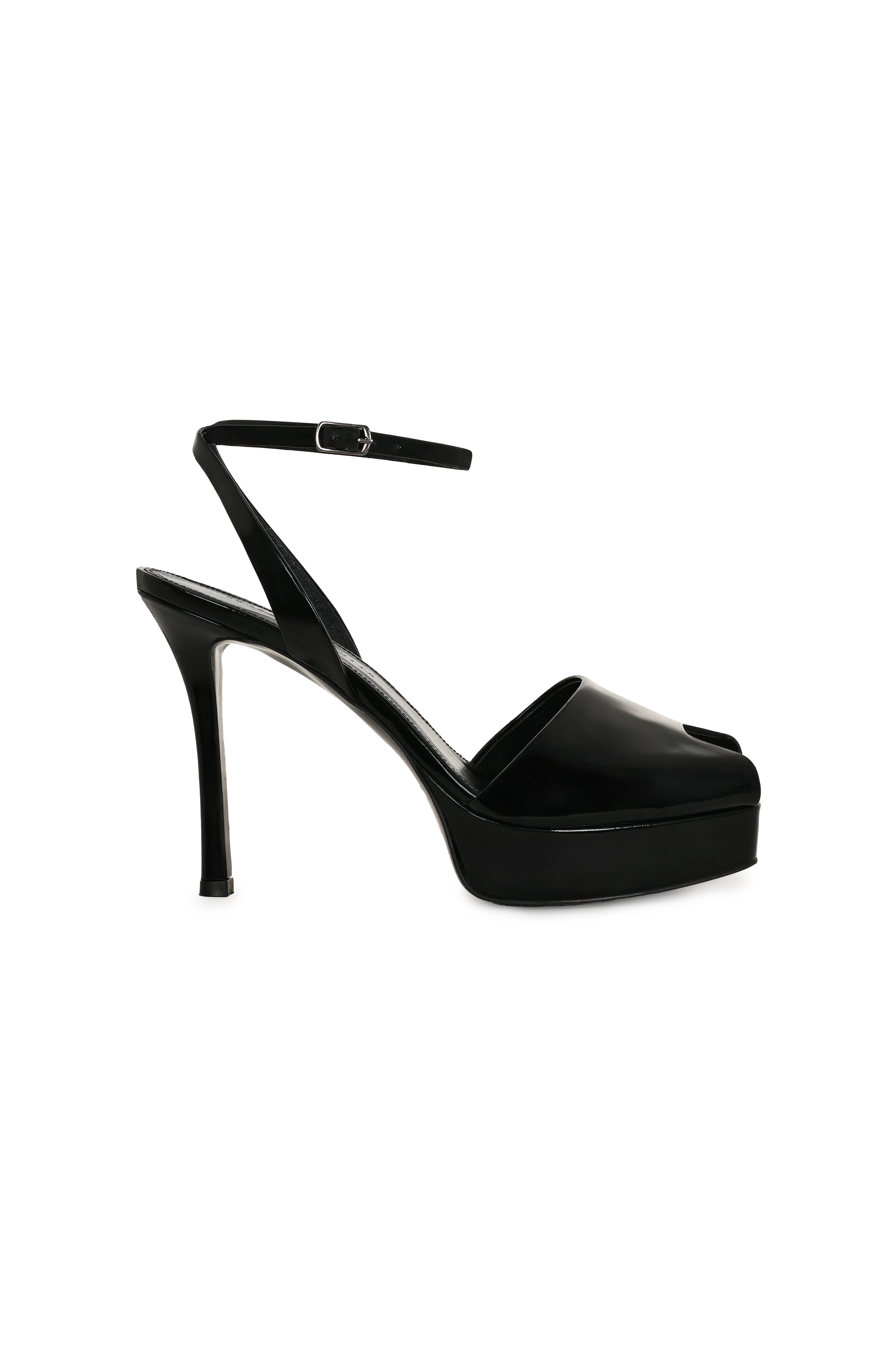 Siyah Burnu Açık Platformlu Rugan  Ayakkabı