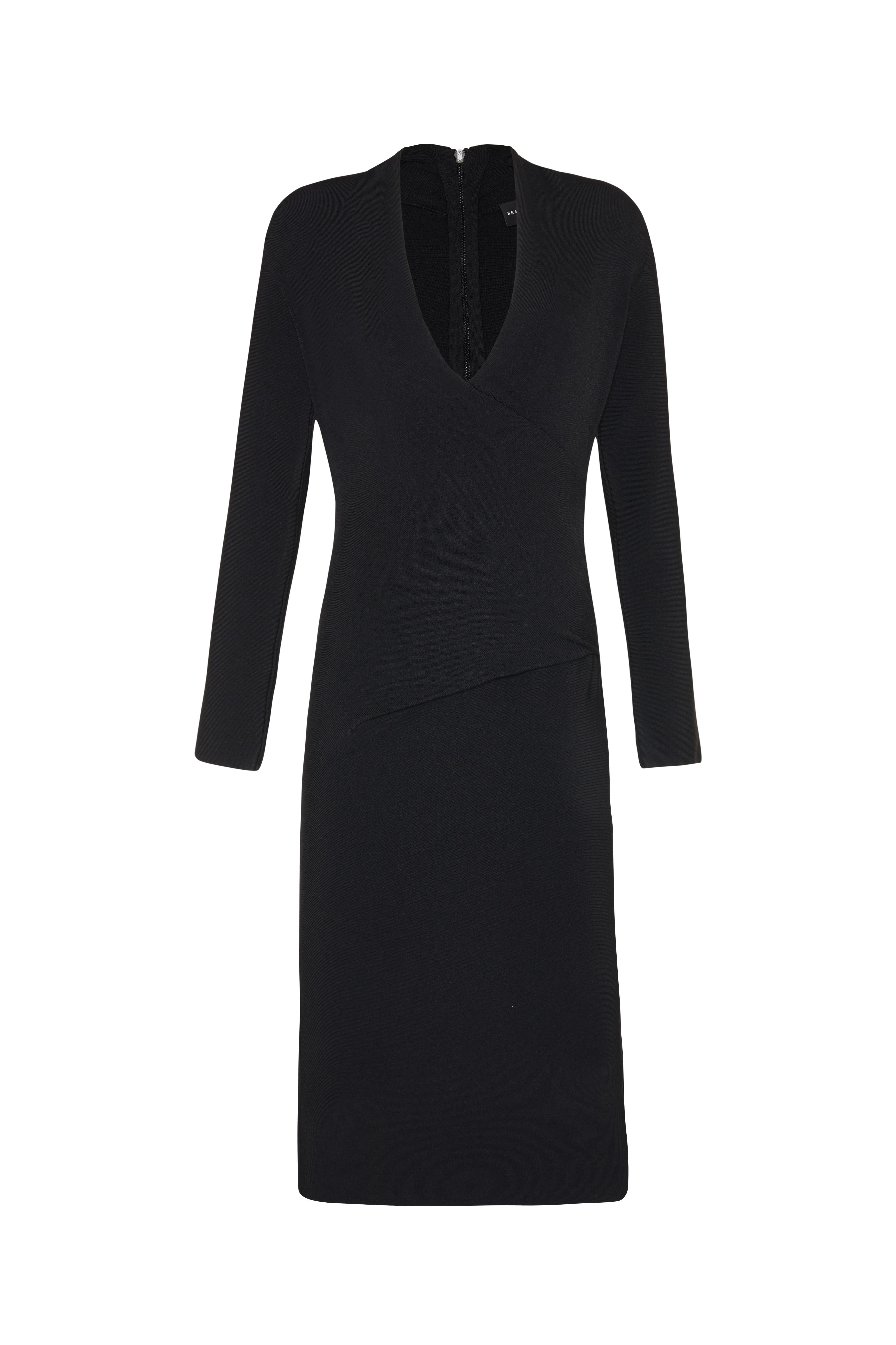 Siyah Drape Detaylı Midi Triko Elbise