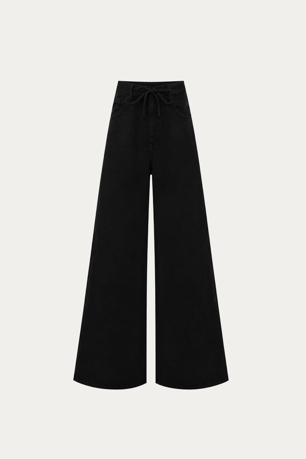 Siyah Kordonlu Wide Leg Jean