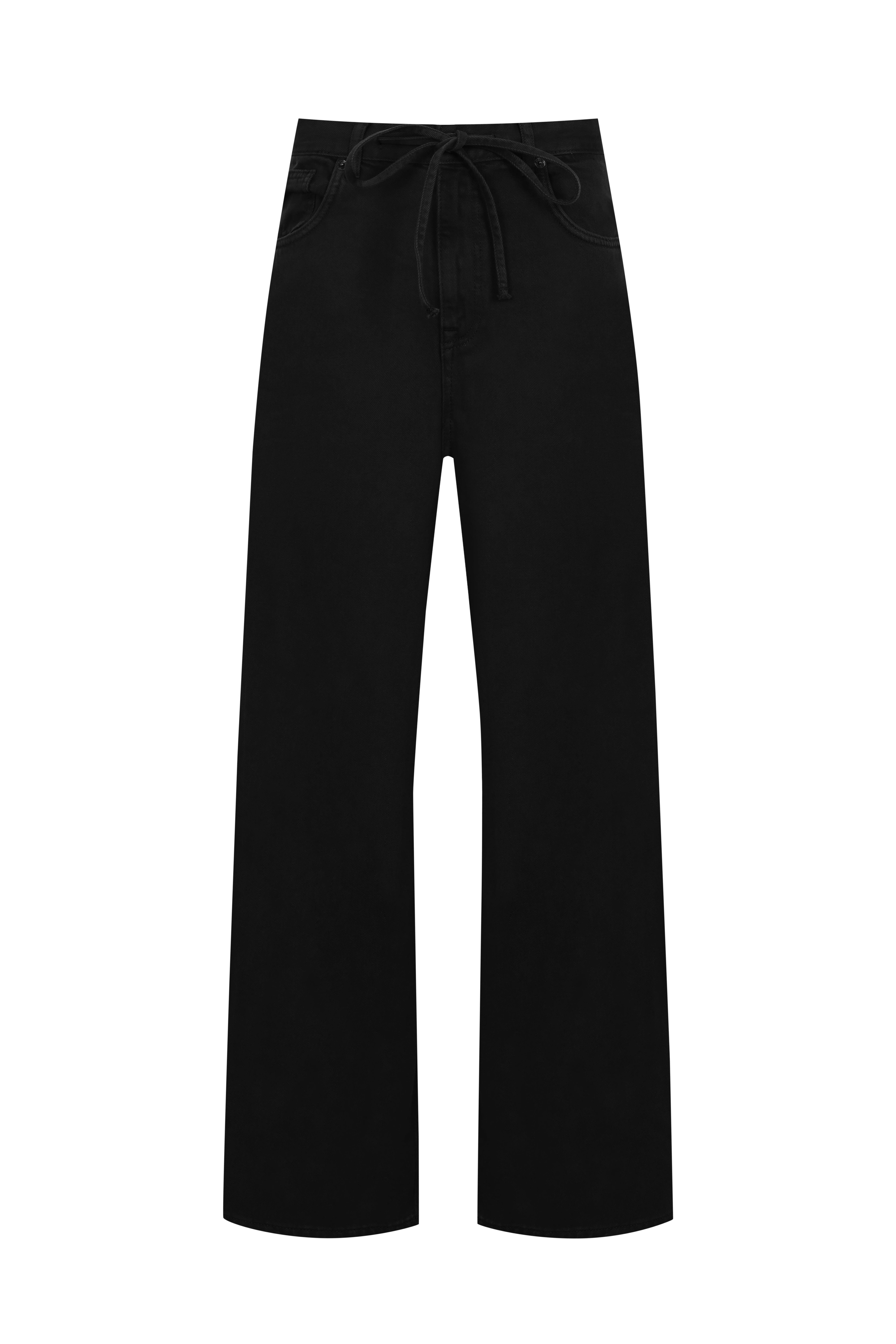 Siyah Kordonlu Wide Leg Jean