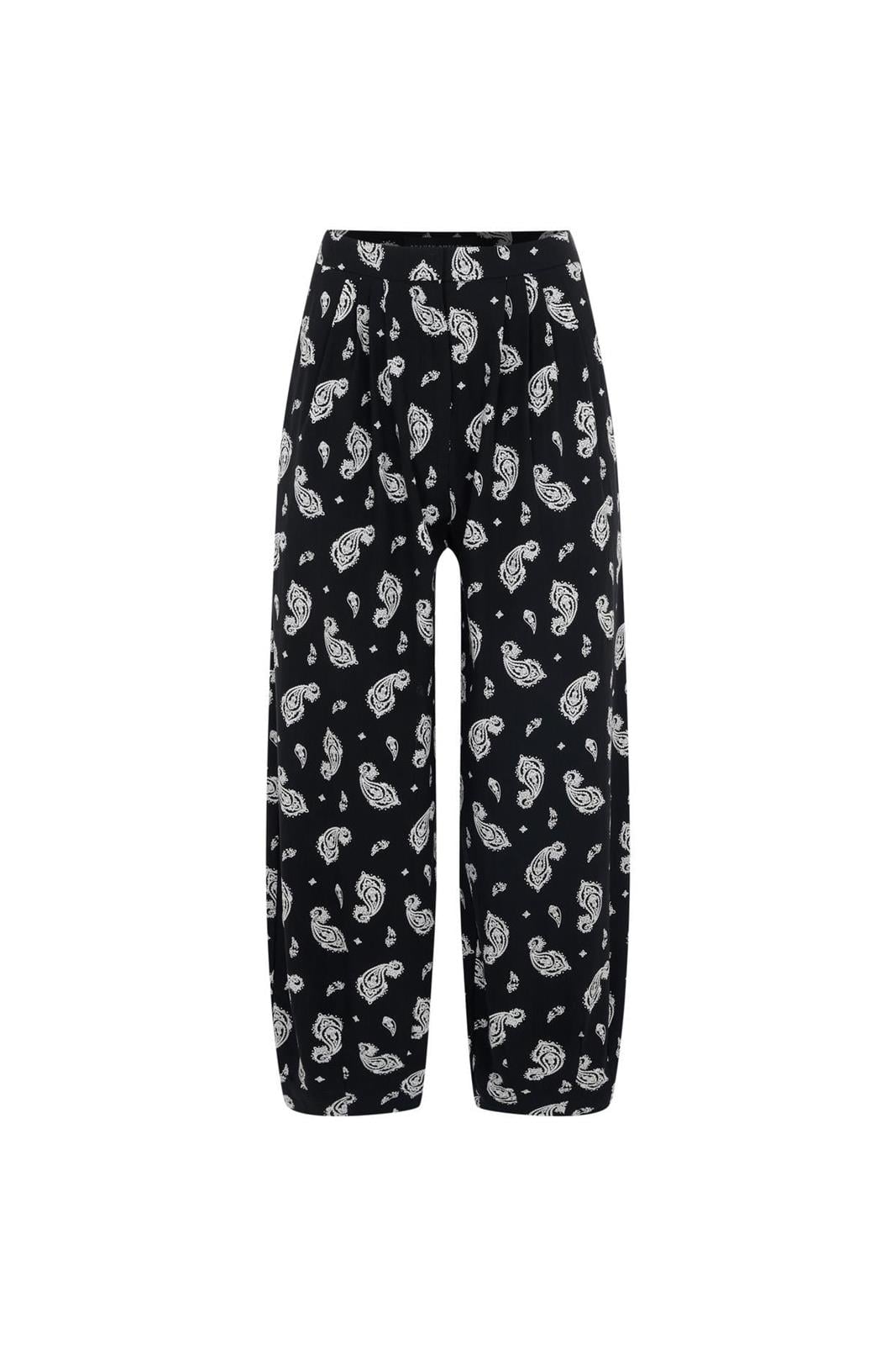 Siyah Koton Şal Desen Şalvar Pantolon