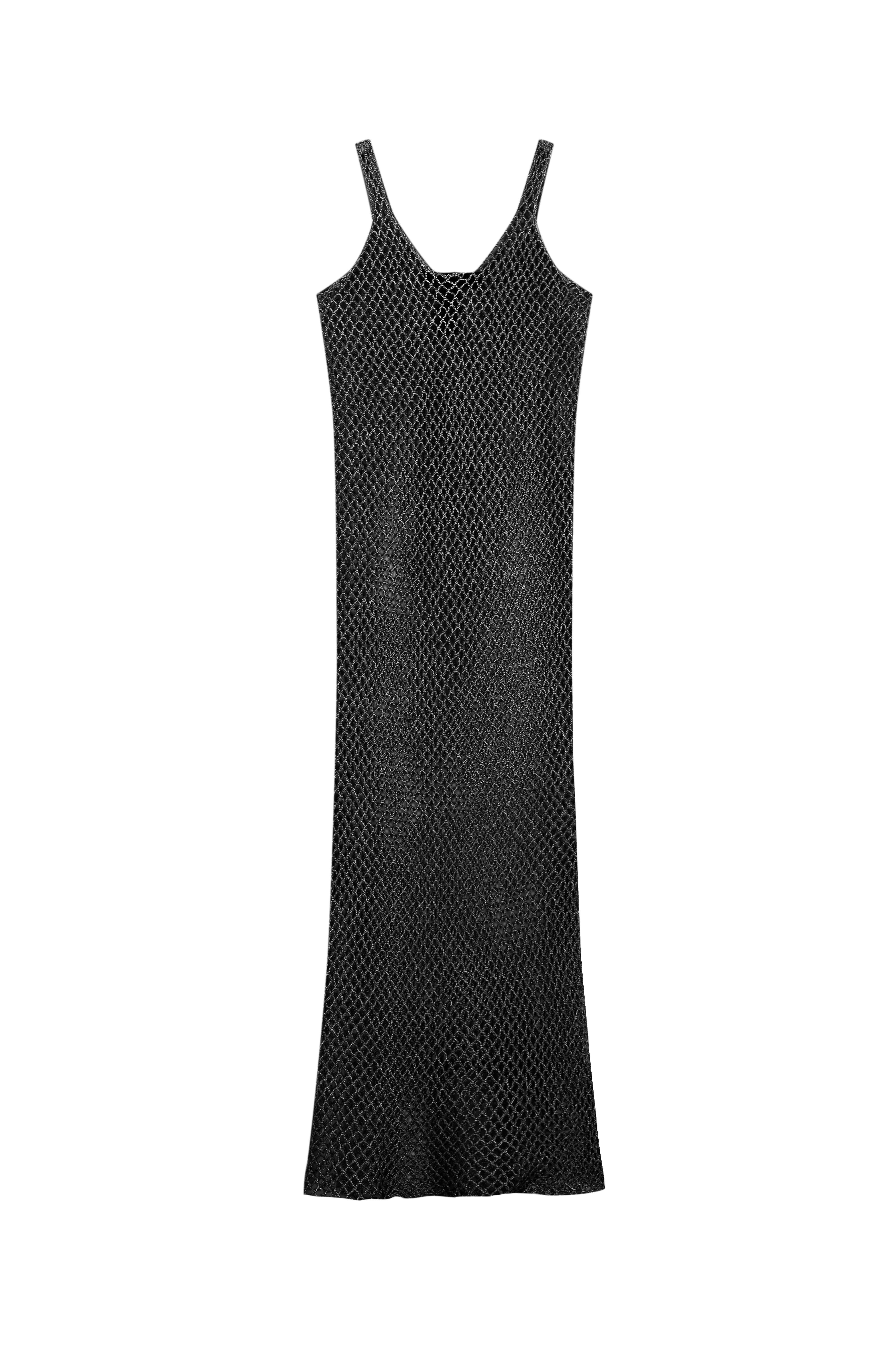 Siyah Kroşe Maxi Elbise