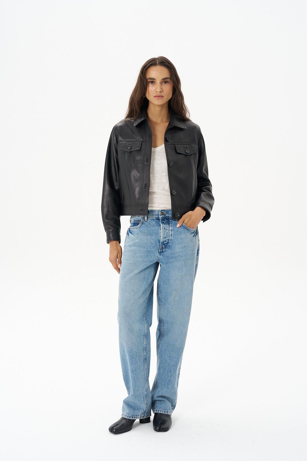 Siyah Kutu Form Deri Ceket