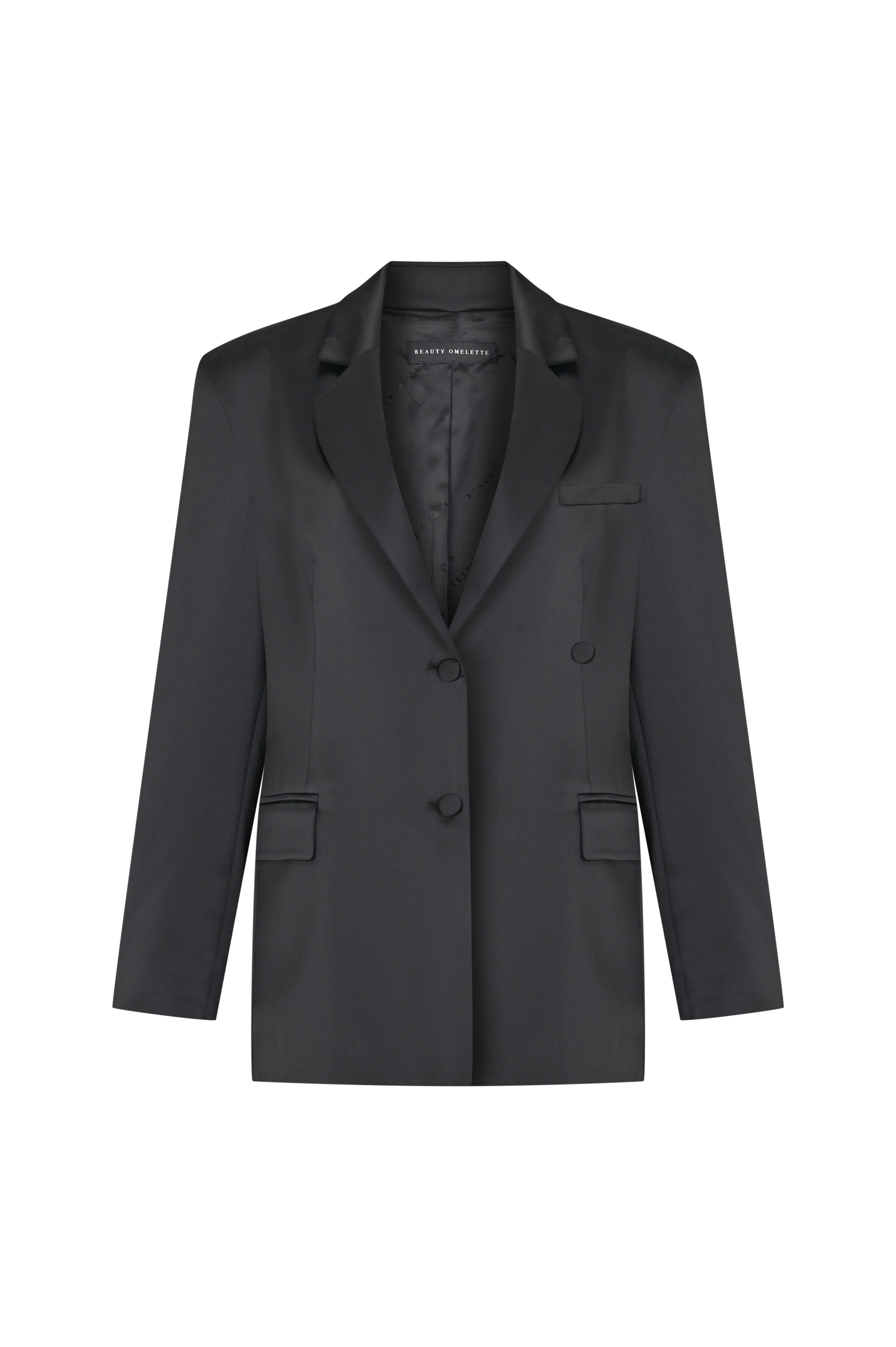 Siyah Saten Oversize Blazer