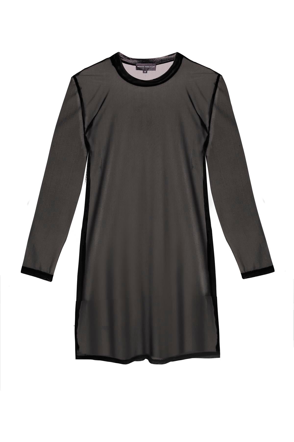 Siyah Tül Mini Plaj Elbisesi