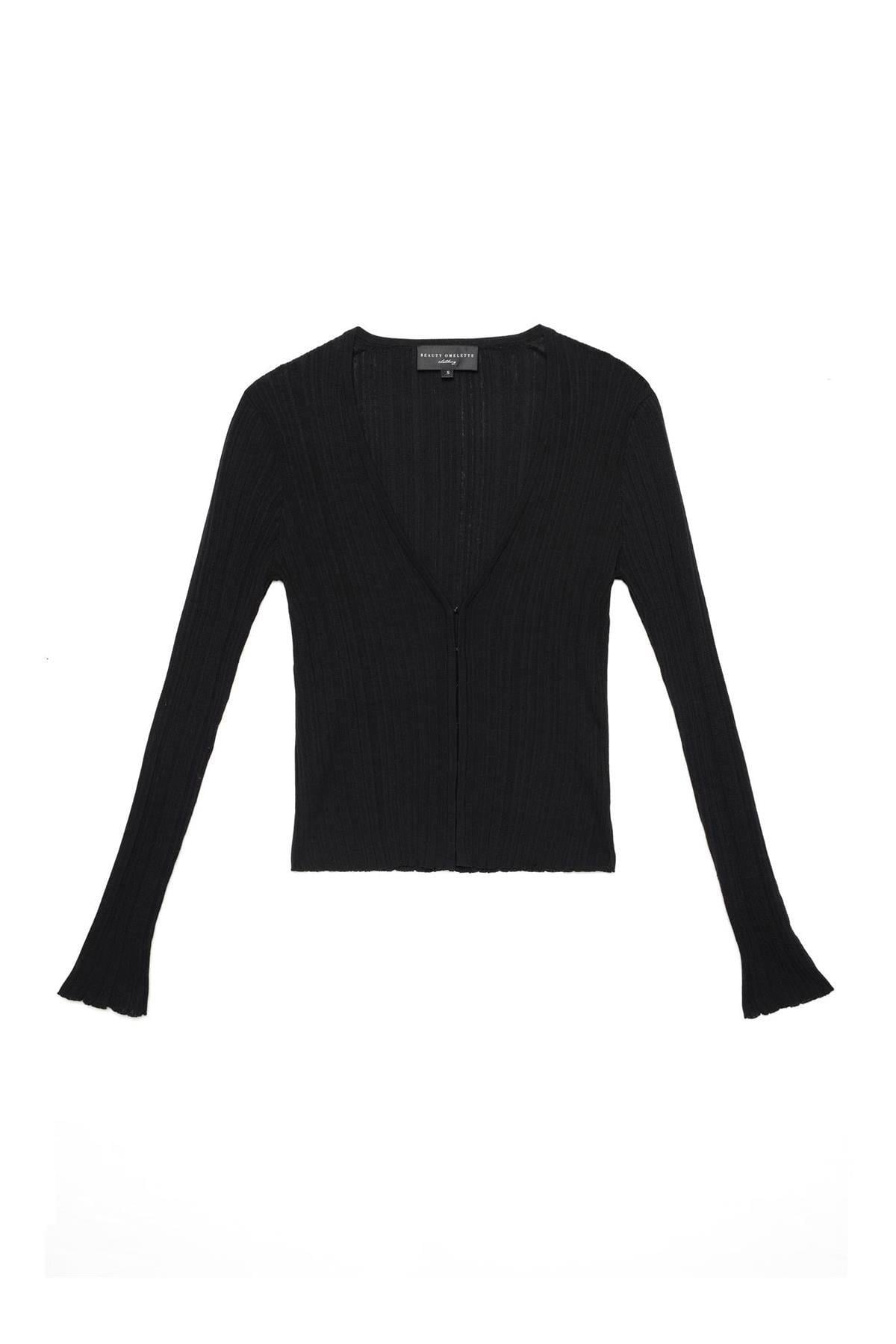 Siyah V Yaka Ribli Dar Hırka - Exclusive Collection