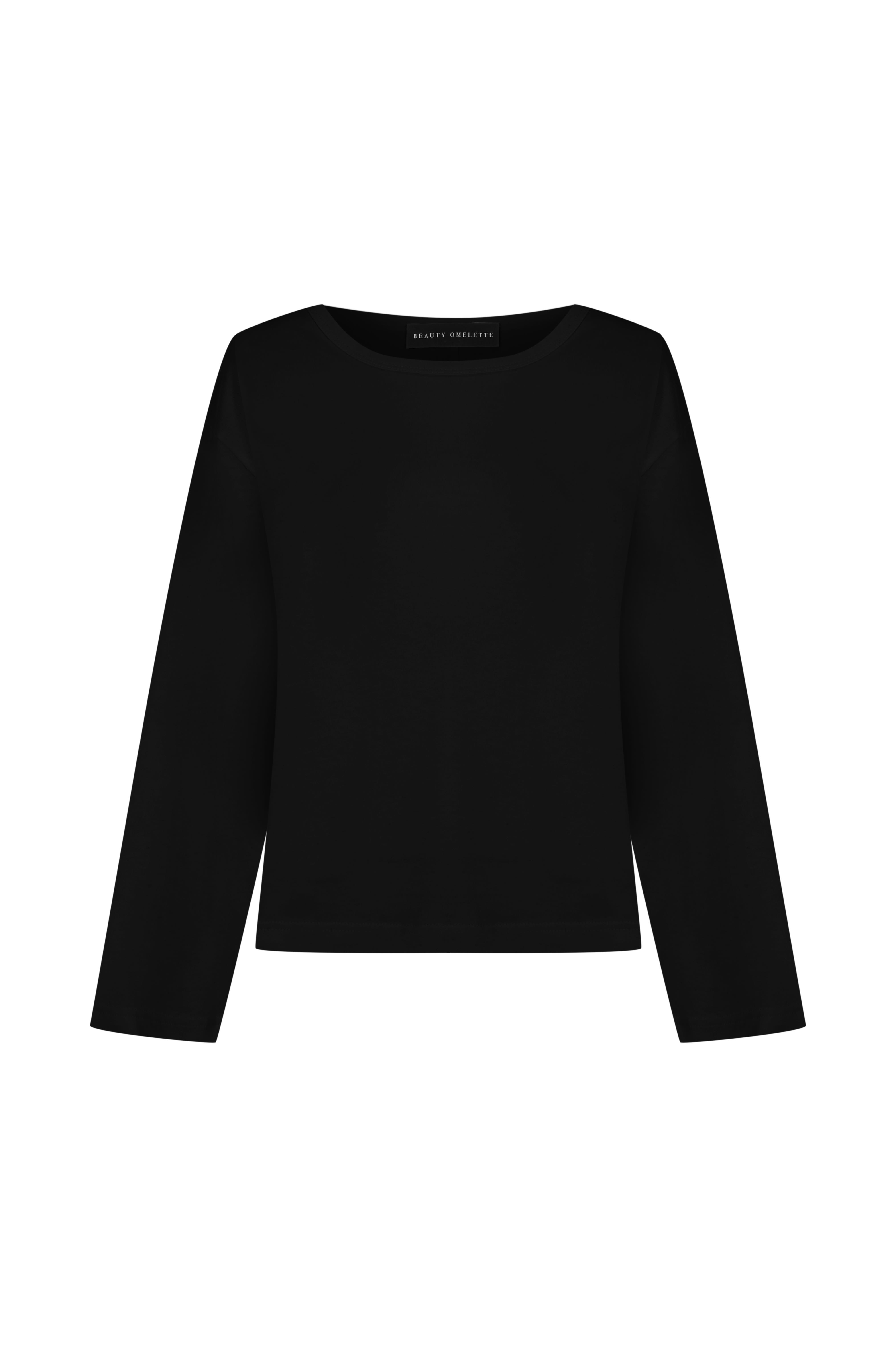 Siyah Yünlü Dikiş Detaylı Uzun Kol Tshirt