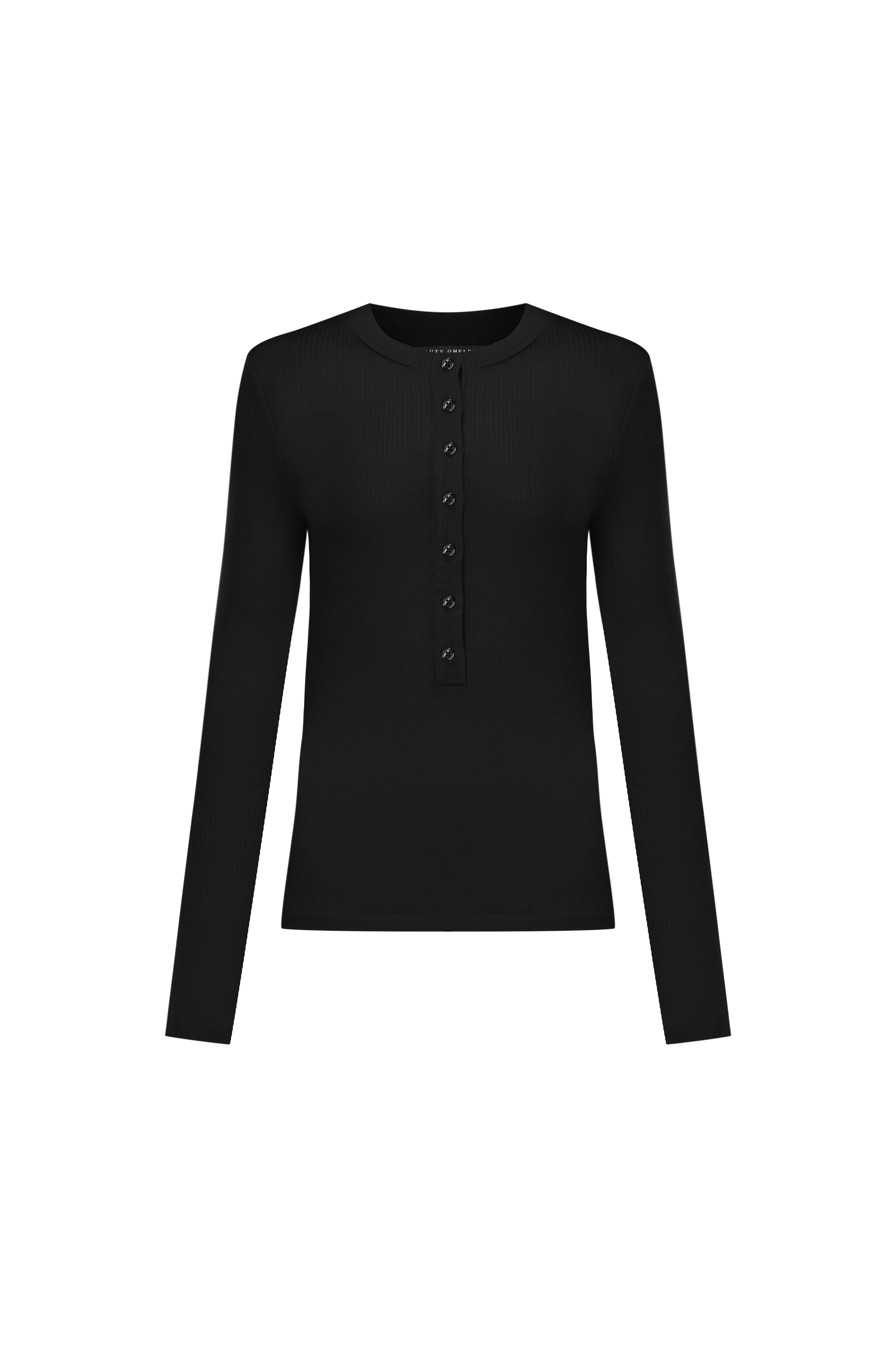 Siyah Yünlü Patlı Uzun Kol Tshirt