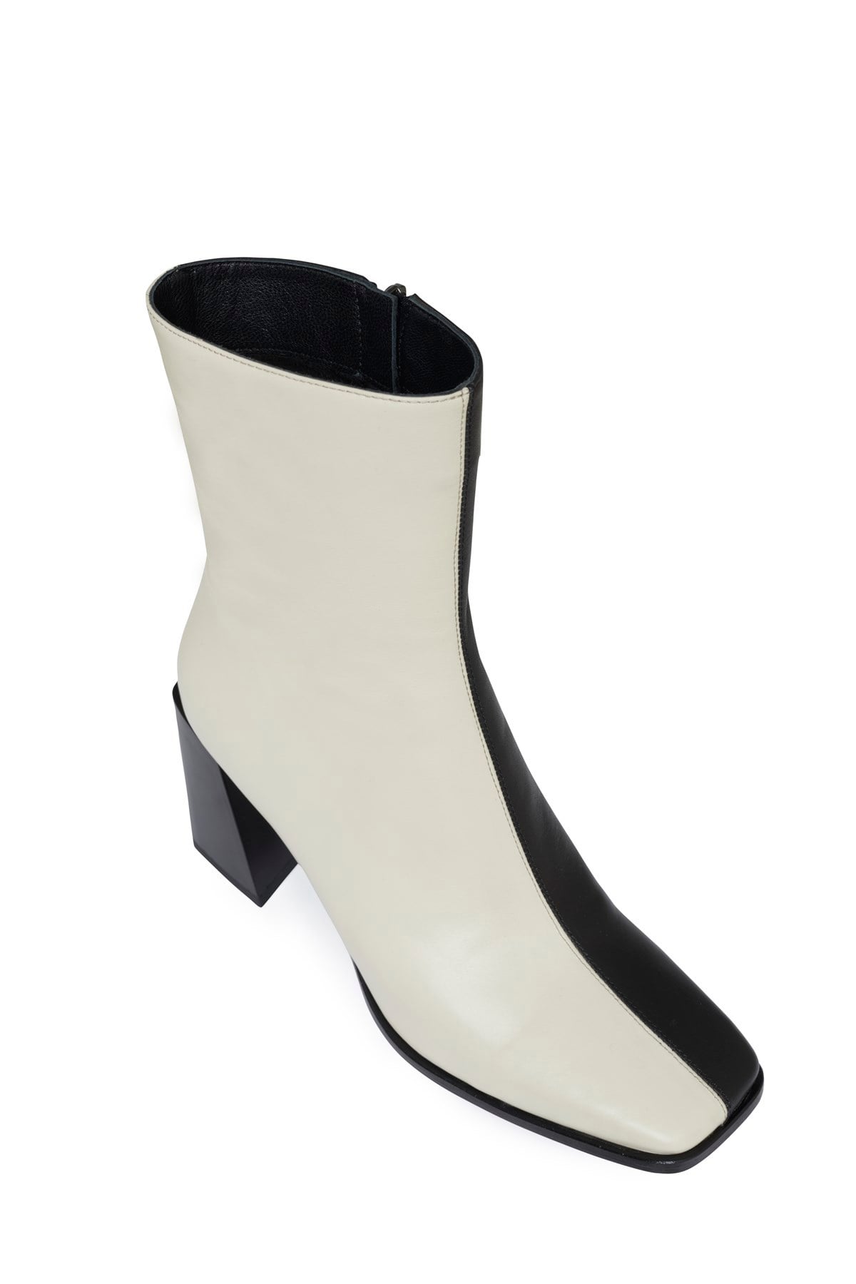 Siyah/Taş Colorblock Kalın Topuklu Deri Bot