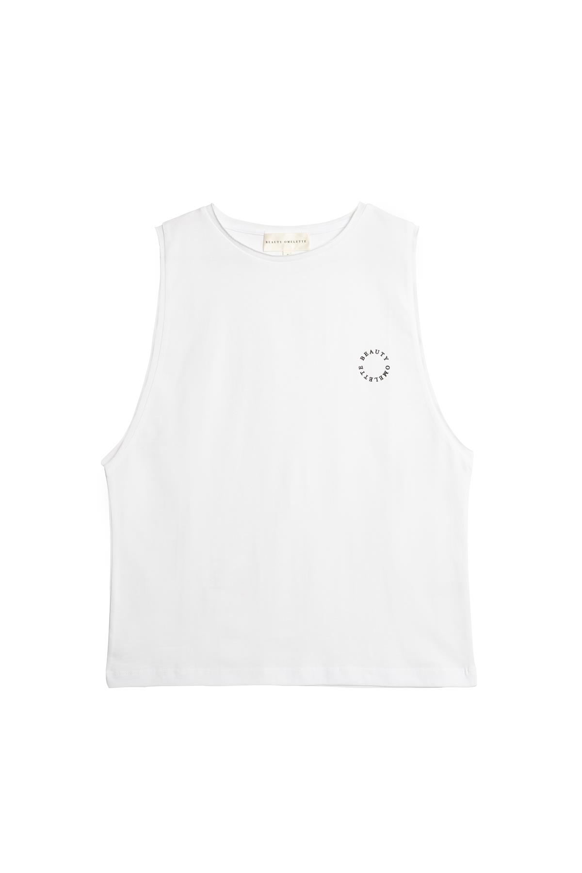 Beyaz Logo Baskılı Relax Fit Kolsuz Tshirt