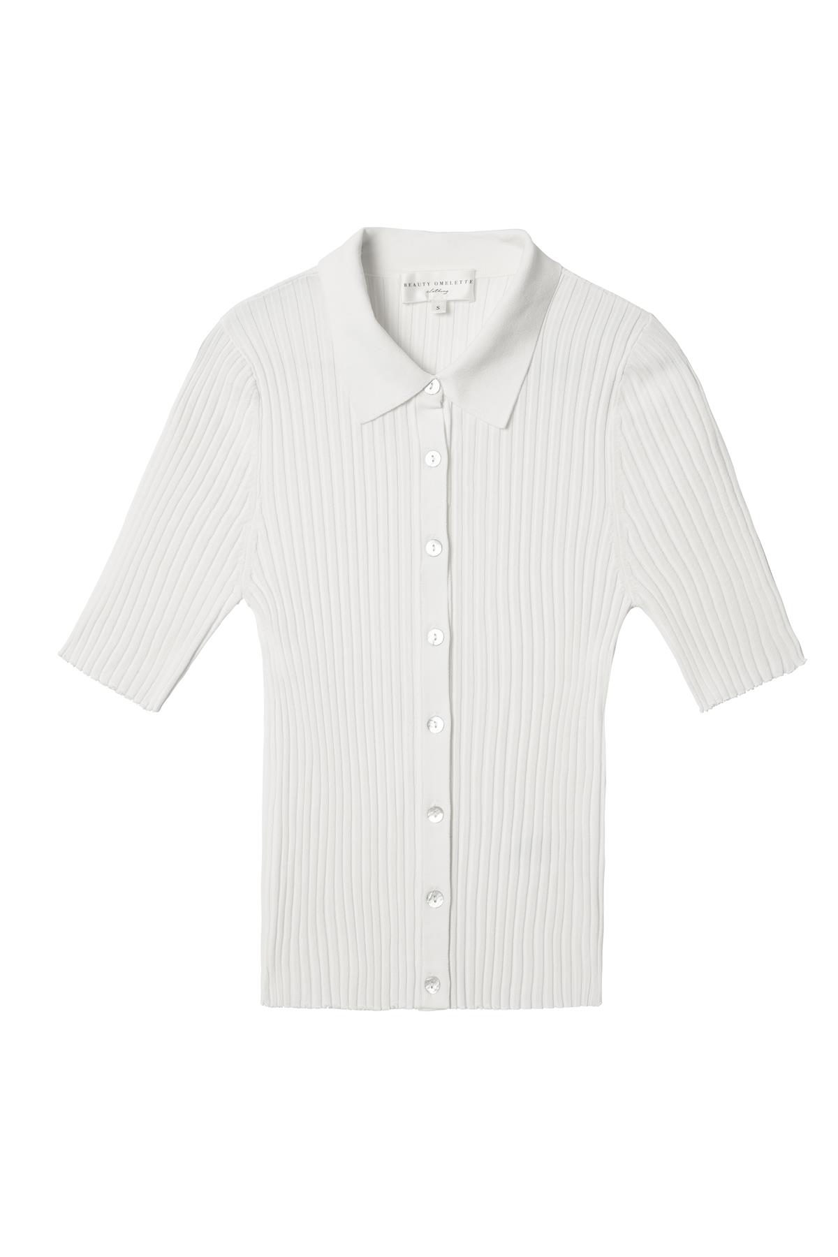 Kırık Beyaz Yarım Kol Ribli Triko Gömlek
