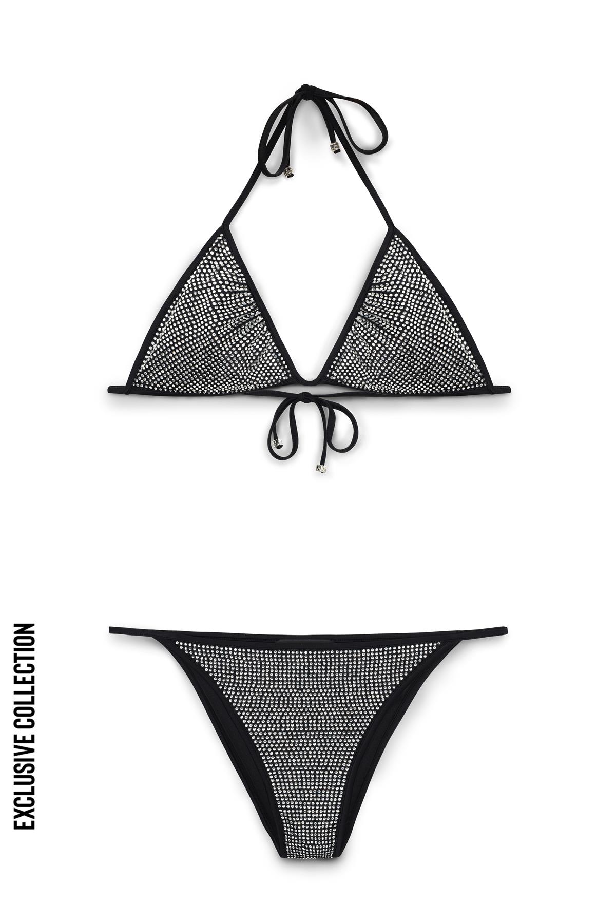 Siyah İbiza Taşlı Üçgen Bikini - Exclusive Collection