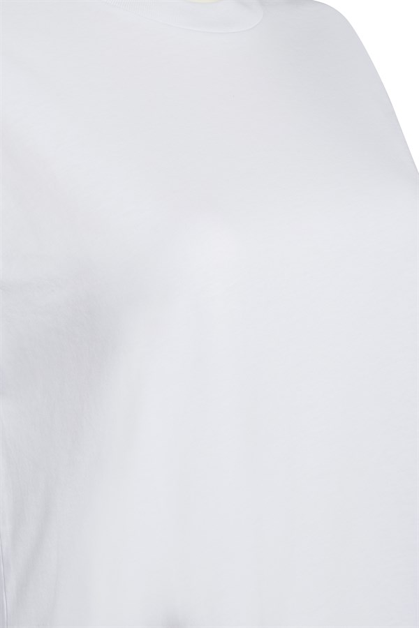 Beyaz Bisiklet Yaka Uzun Kol Basic Tshirt