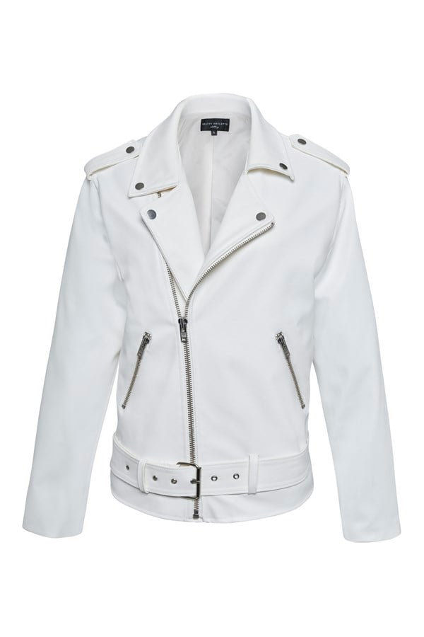 Beyaz Deri Görünümlü Biker Ceket Beyaz Deri Görünümlü Biker Ceket