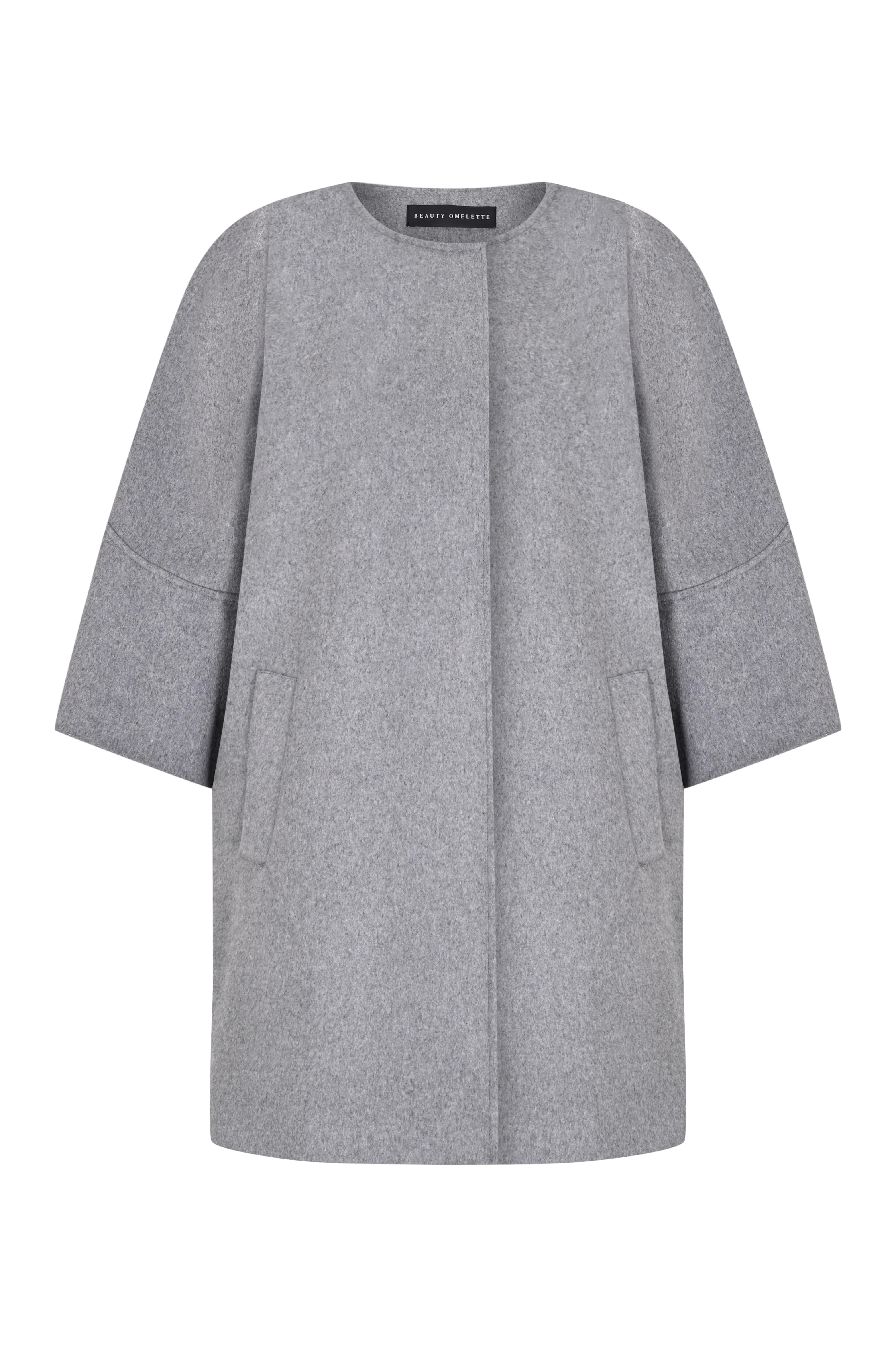 Açık Gri Bisiklet Yaka Oversıze Yün Kaban