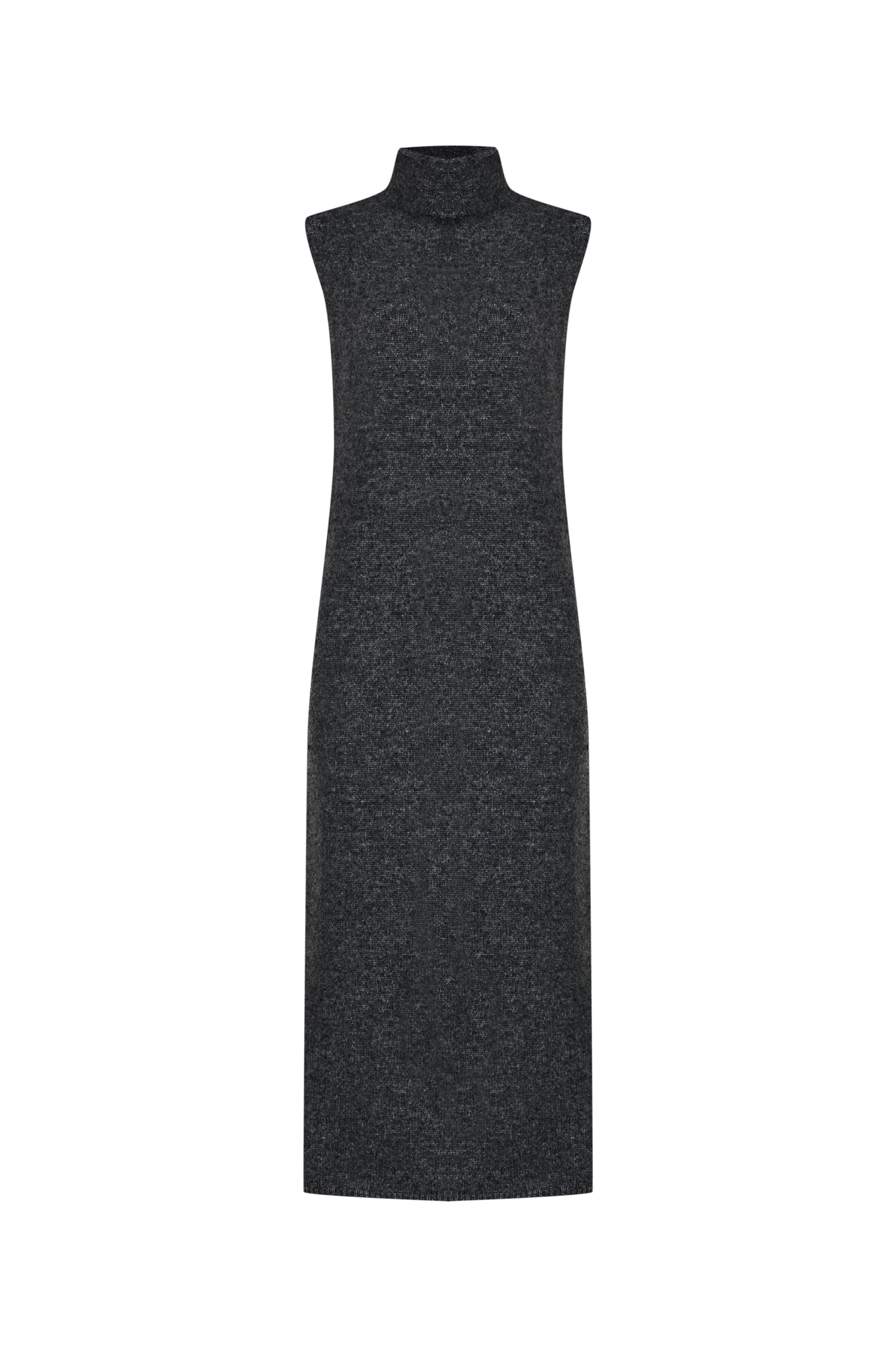 Antrasit Balıkçı Yaka Kolsuz Yün Triko Elbise